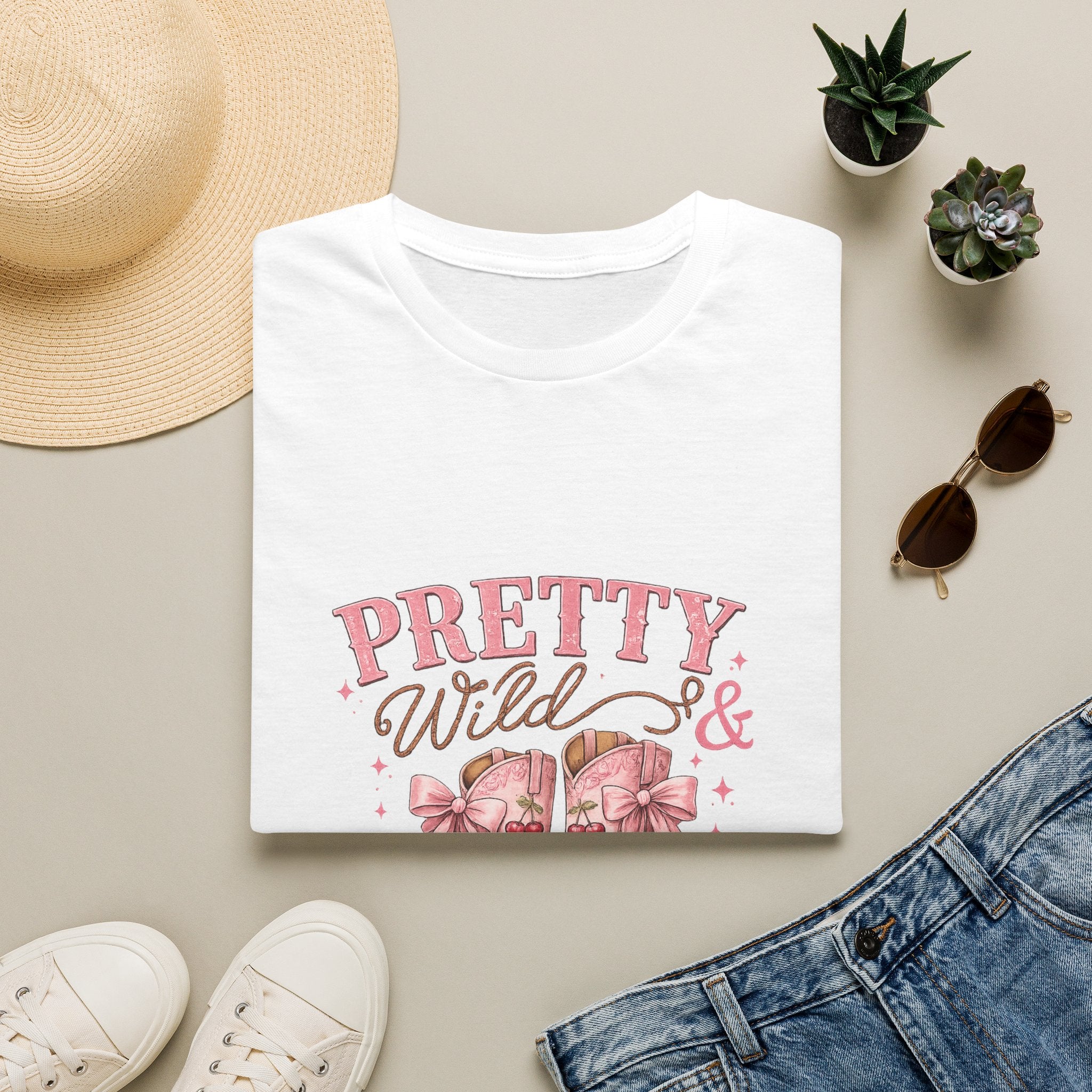 Coquette Cowgirl T-Shirt | Pretty Wild & Unbothered Pink Boots Graphic Tee