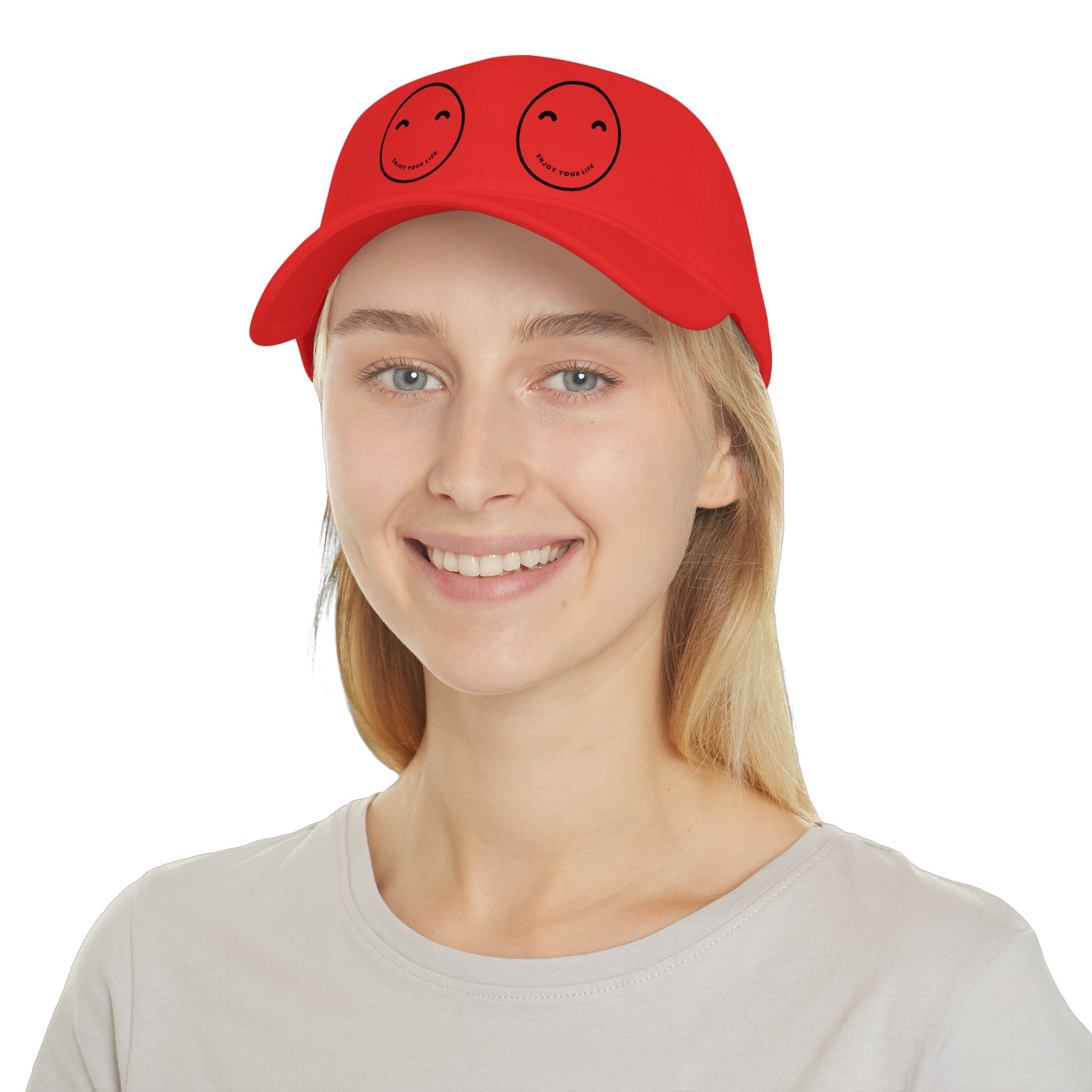 Smiley Eyes Red Baseball Cap — Cute Double Smile Face Hat