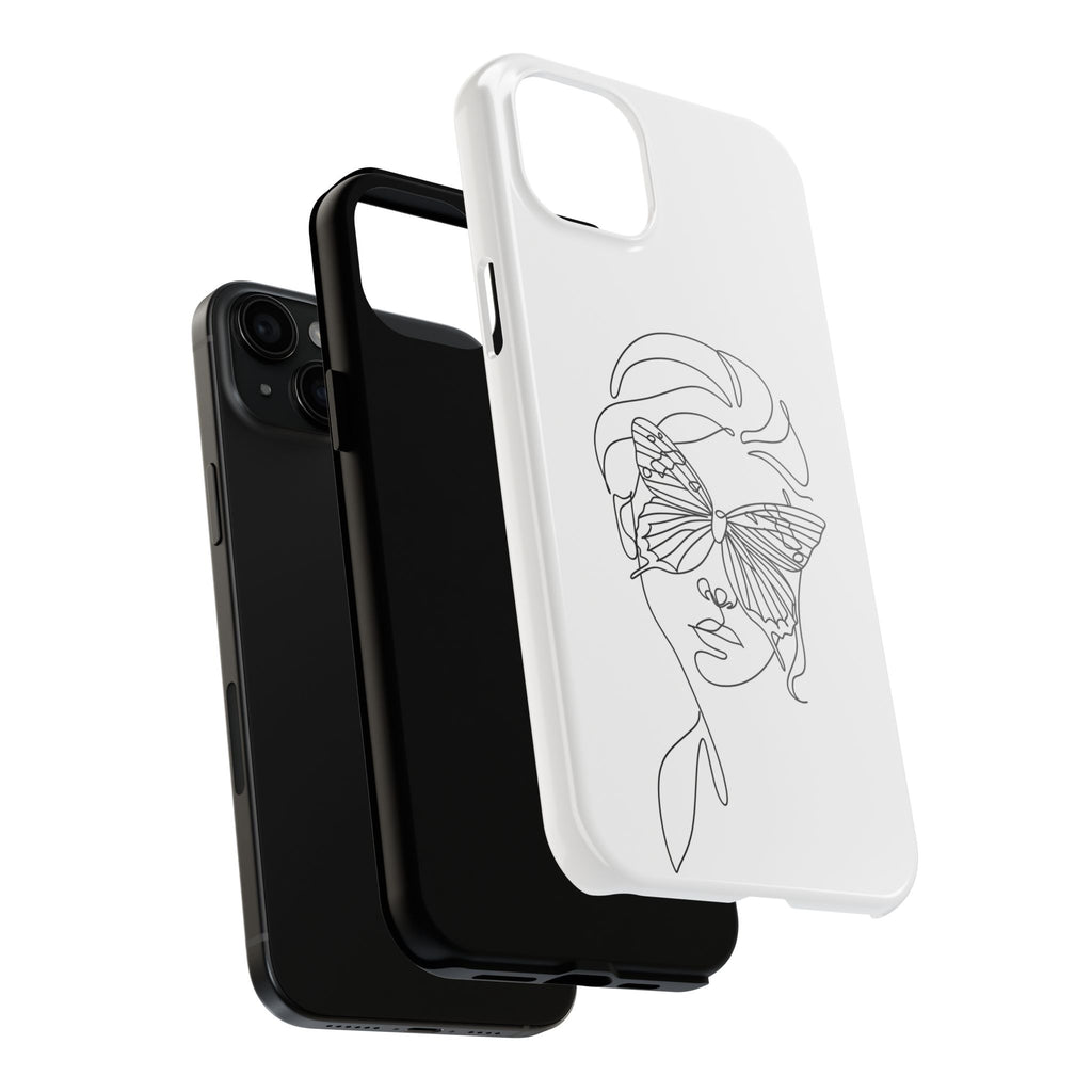 Butterfly Line Art Tough Phone Case — Minimalist Woman Face Design