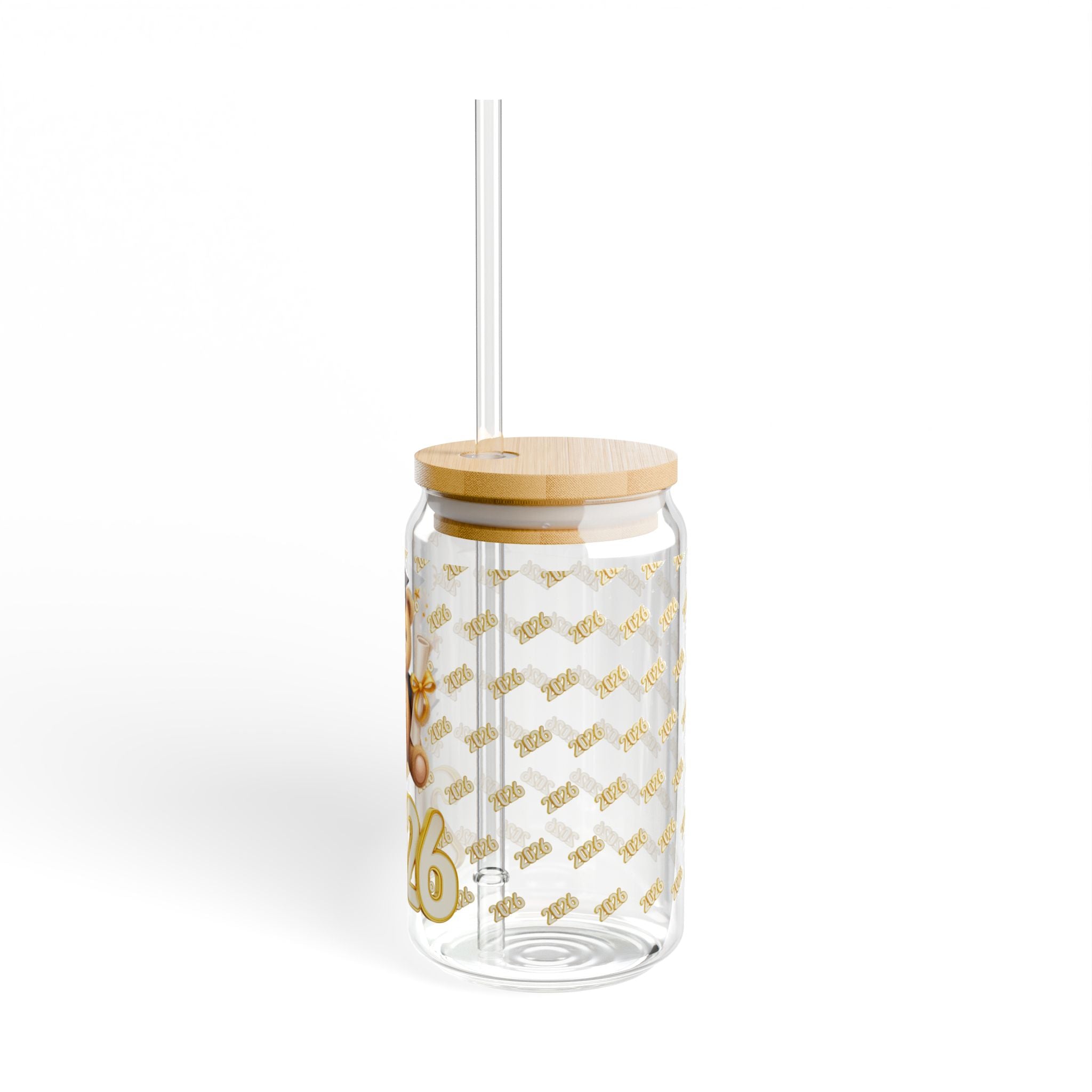2026 Graduation Bear Sipper Glass – 16oz Cute Grad Keepsake Tumbler