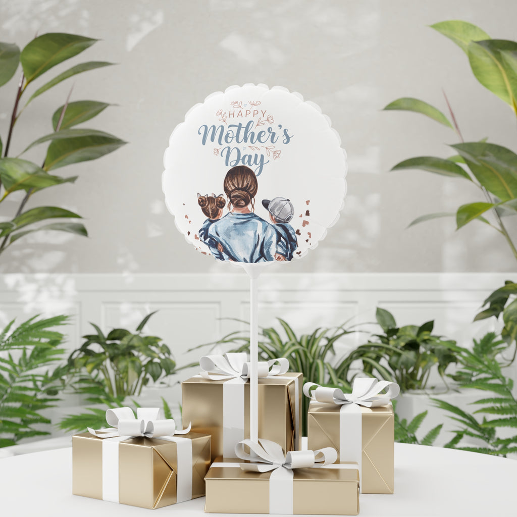Happy Mother's Day Balloon — 11" Round/Heart Foil Balloon with Mom & Kids Illustration