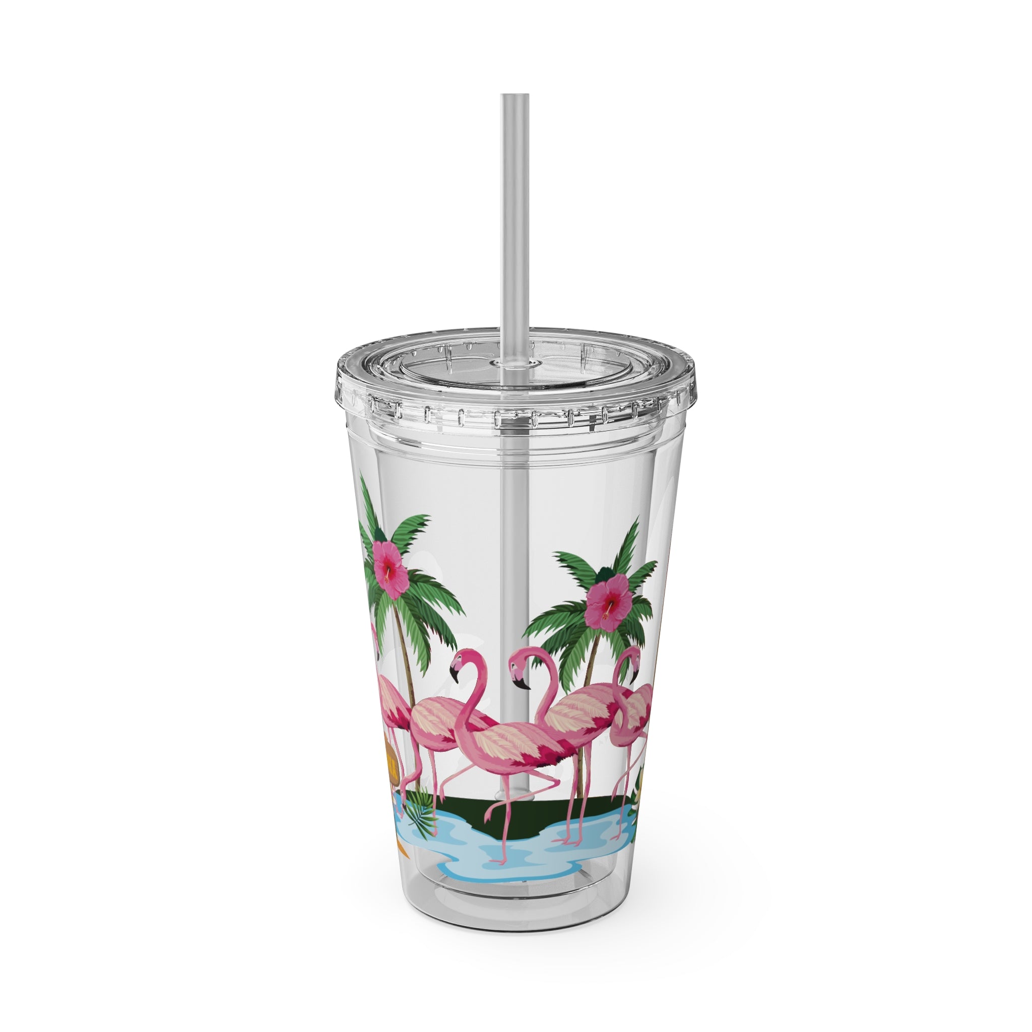 Flamingo Palm Tumbler — 16oz Sunsplash Straw Cup