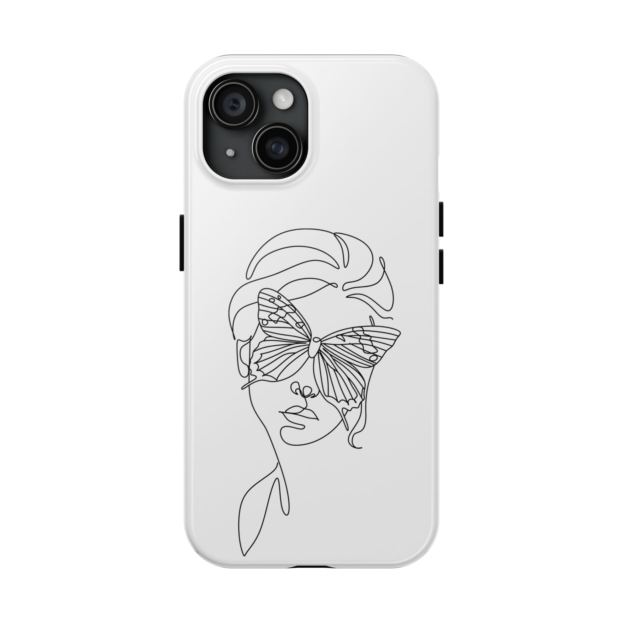 Butterfly Line Art Tough Phone Case — Minimalist Woman Face Design
