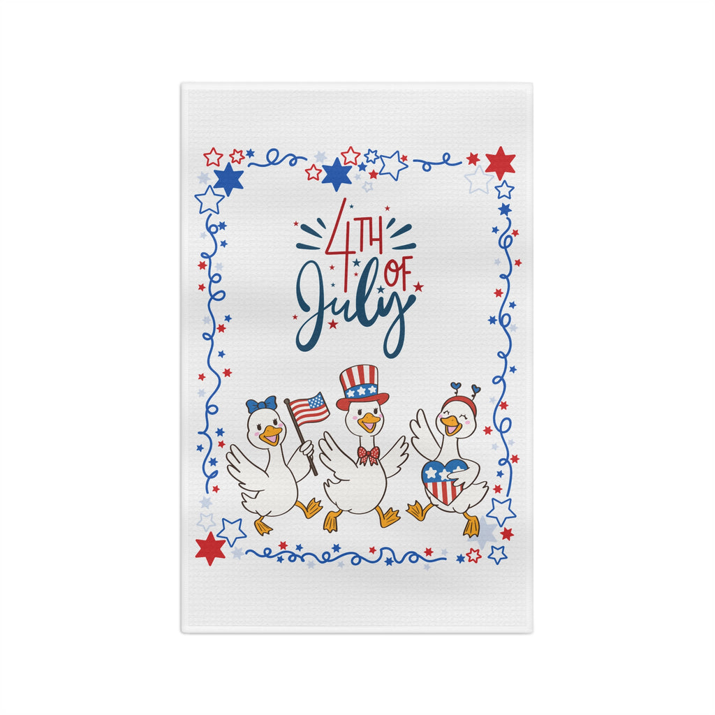 4th of July Patriotic Tea Towel — Red, White & Blue Flag Ducks Kitchen Decor