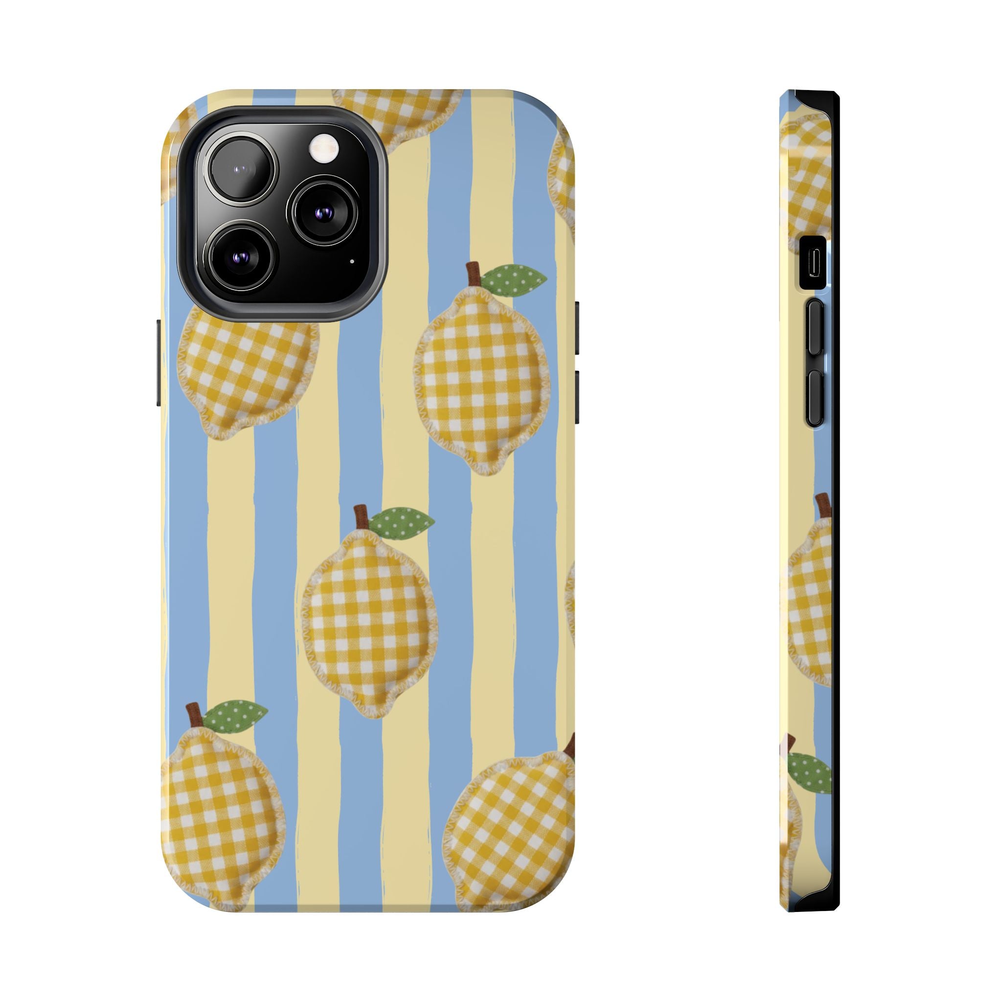 Tough Phone Case — Blue & Yellow Gingham Lemon Design
