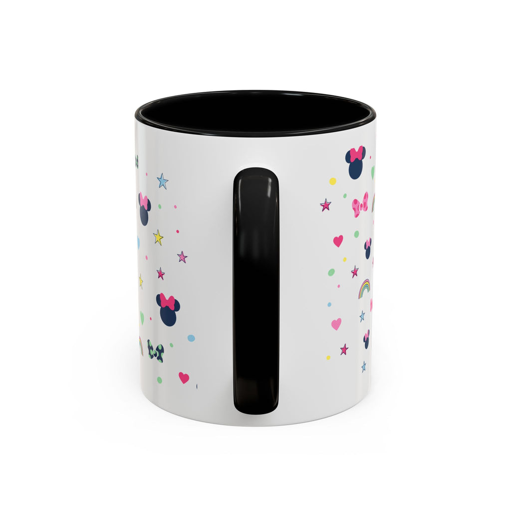 Minnie Dots Accent Coffee Mug — Cute Rainbow & Bow Pattern (11oz)