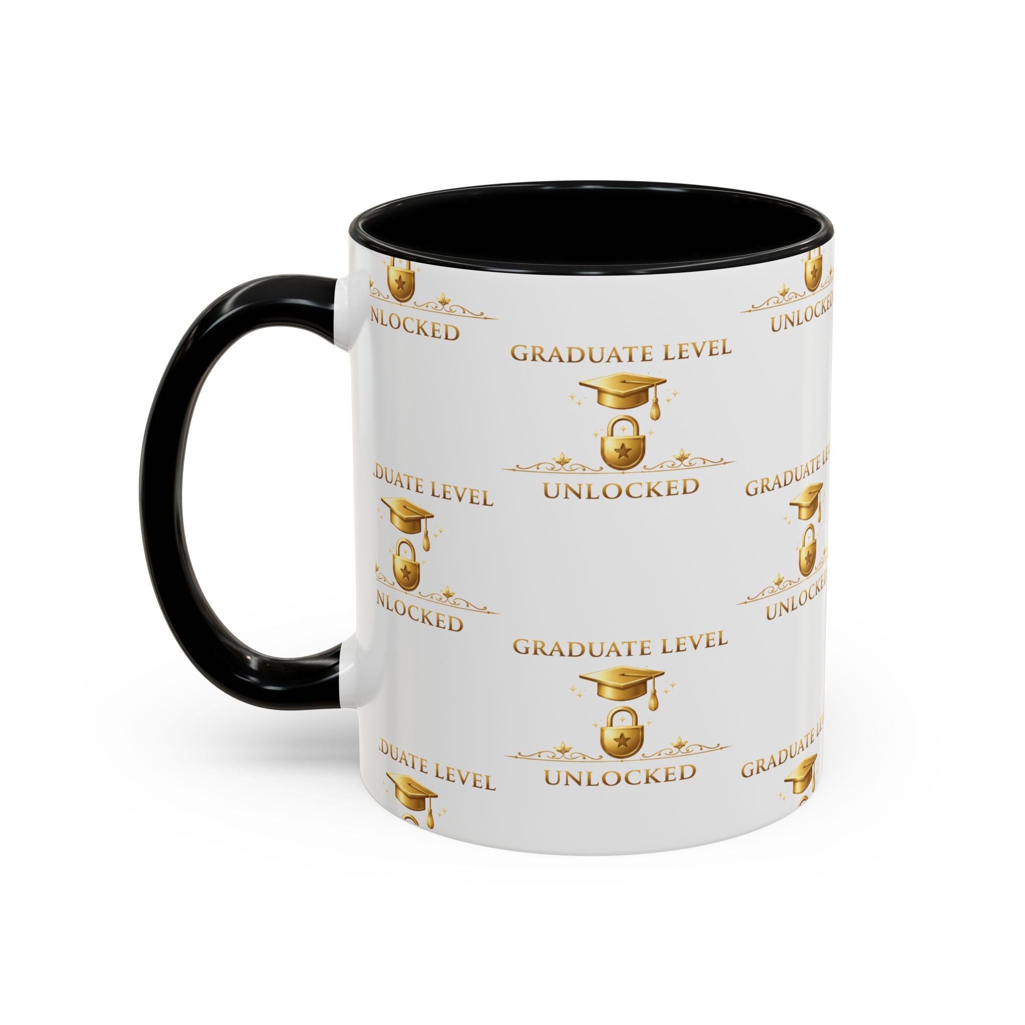 Graduation Level Unlocked Coffee Mug — Gold Cap Grad Gift (11/15oz)