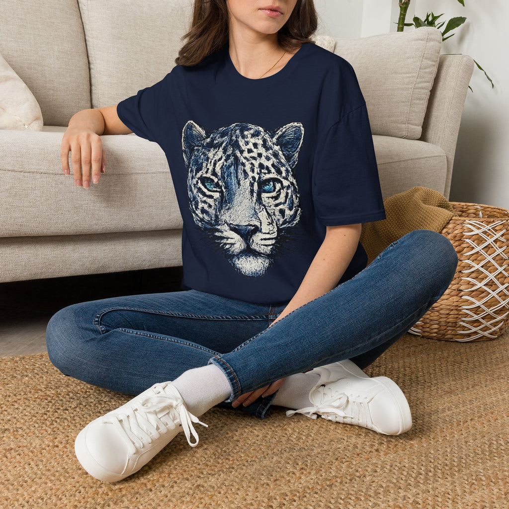 Leopard Face T-Shirt — Realistic Blue-Eyed Big Cat Graphic Tee