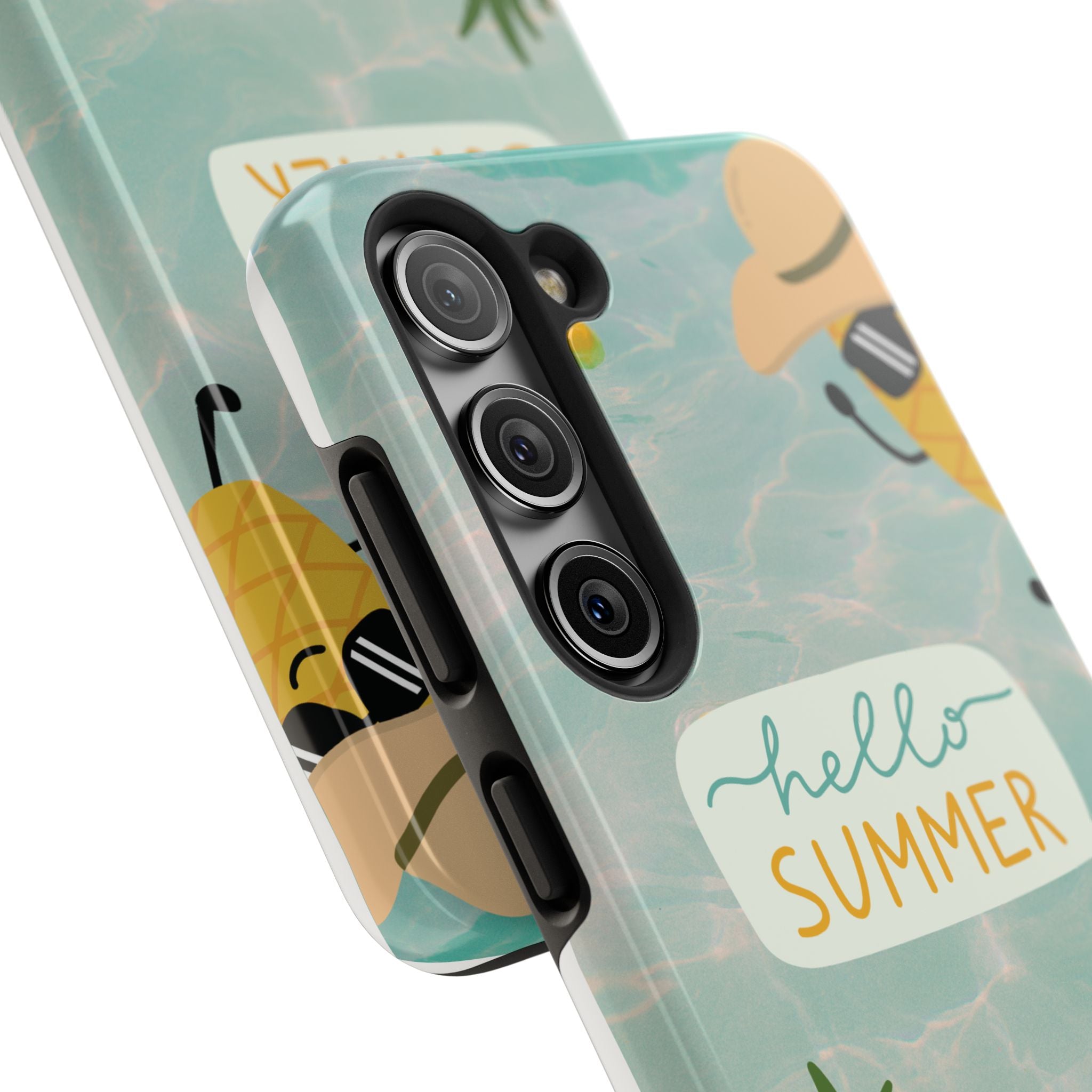 Hello Summer Tough Phone Case - Cute Pineapple & Oranges Beach Design