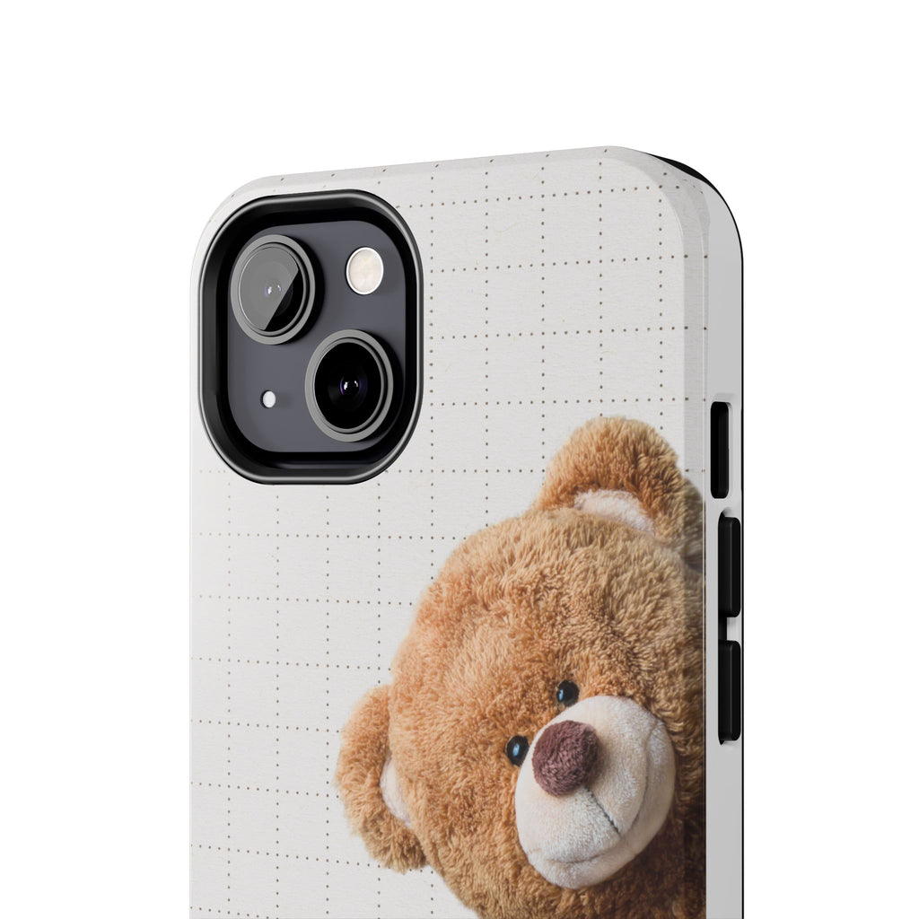 Teddy Bear Tough Phone Case — Cute Plush Peeking Design, Protective Shockproof Cover