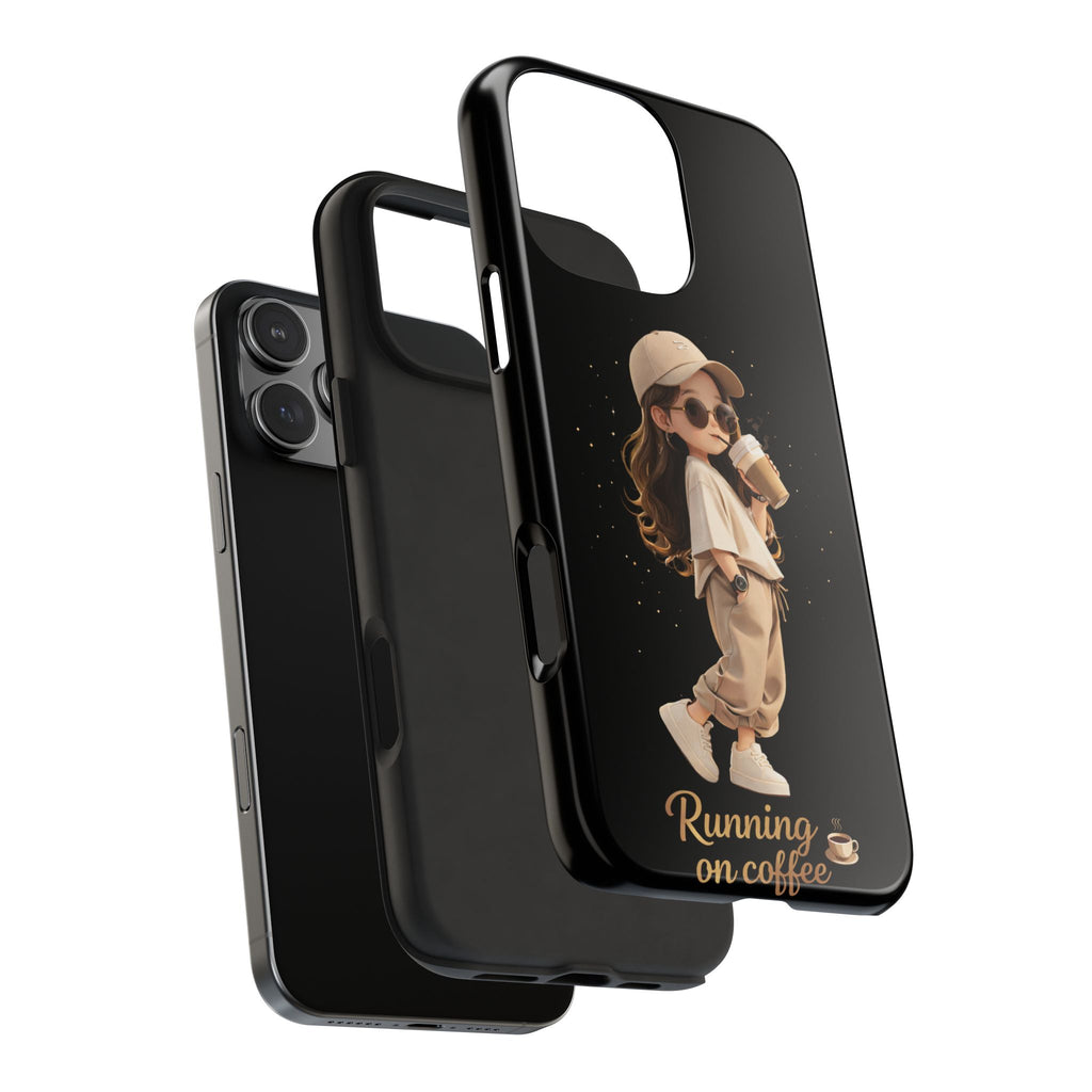 Phone Case — 'Running on Coffee' Cute Coffee Girl Protective Case