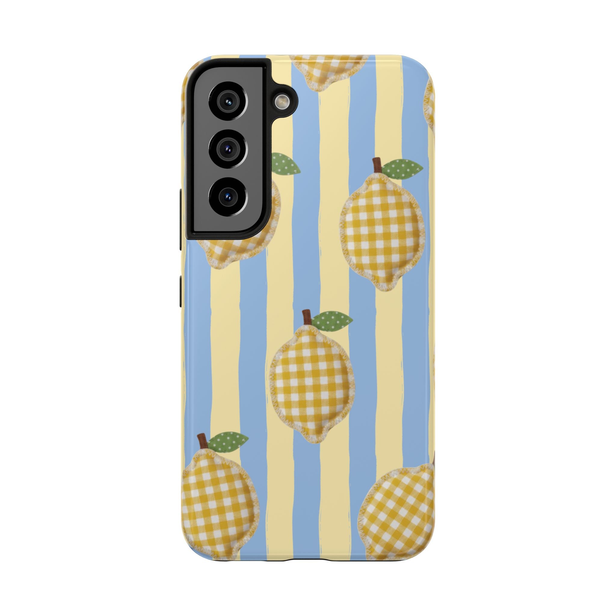 Tough Phone Case — Blue & Yellow Gingham Lemon Design