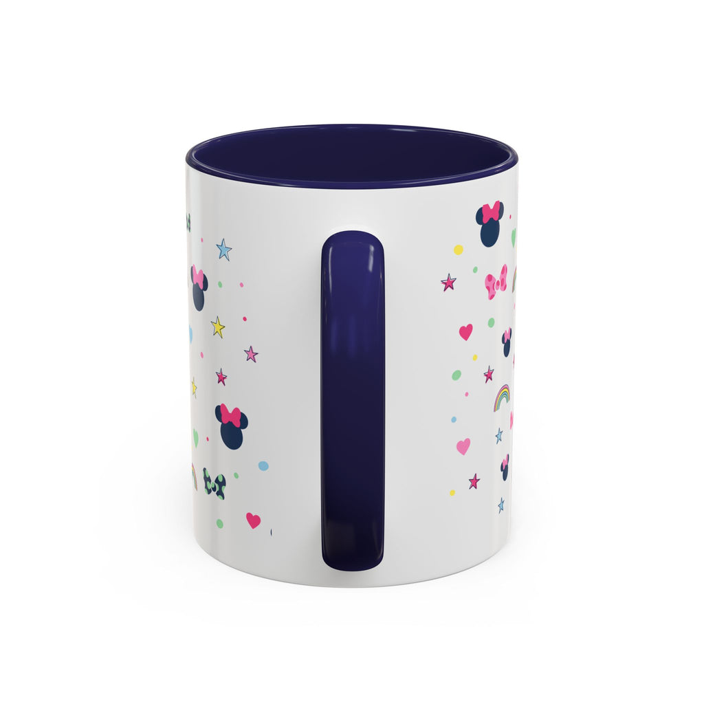 Minnie Dots Accent Coffee Mug — Cute Rainbow & Bow Pattern (11oz)