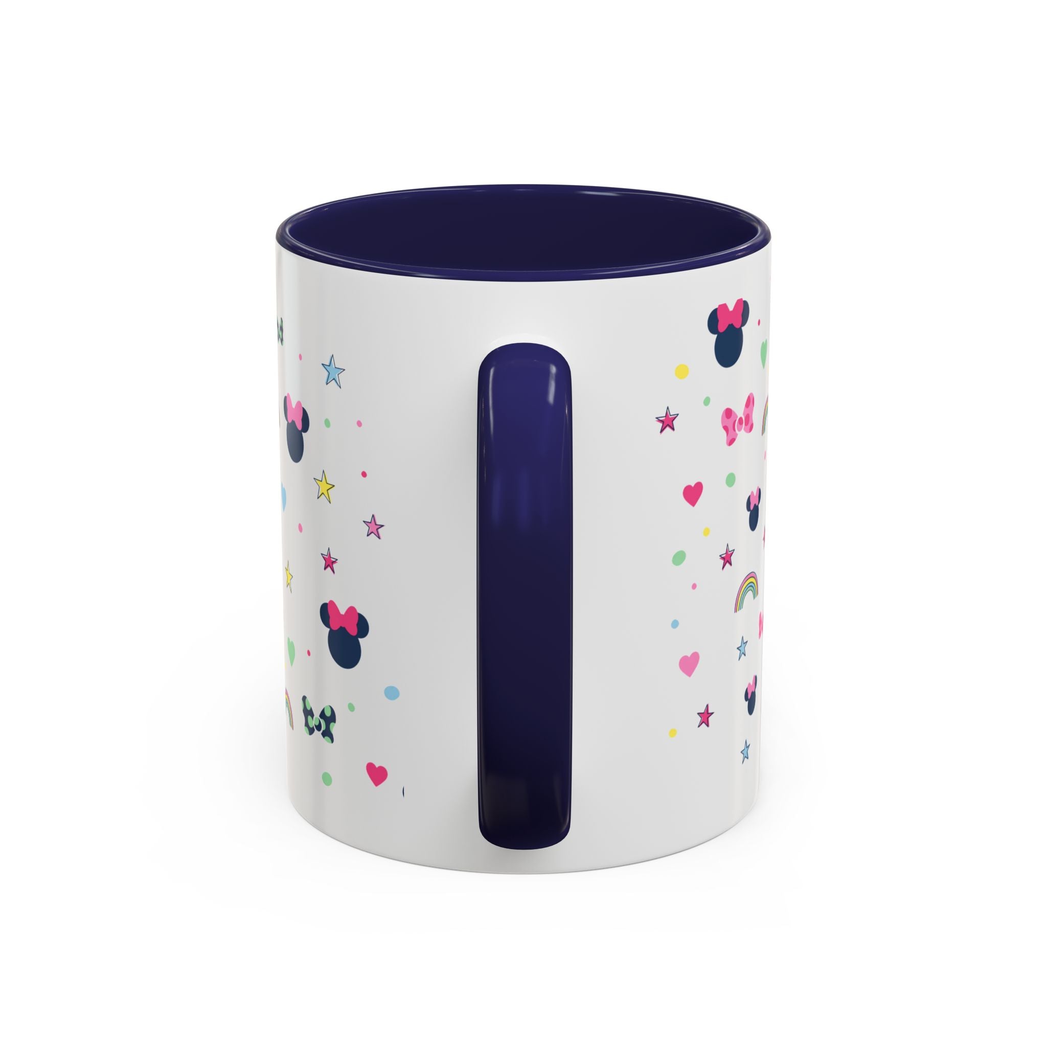 Minnie Dots Accent Coffee Mug — Cute Rainbow & Bow Pattern (11oz)