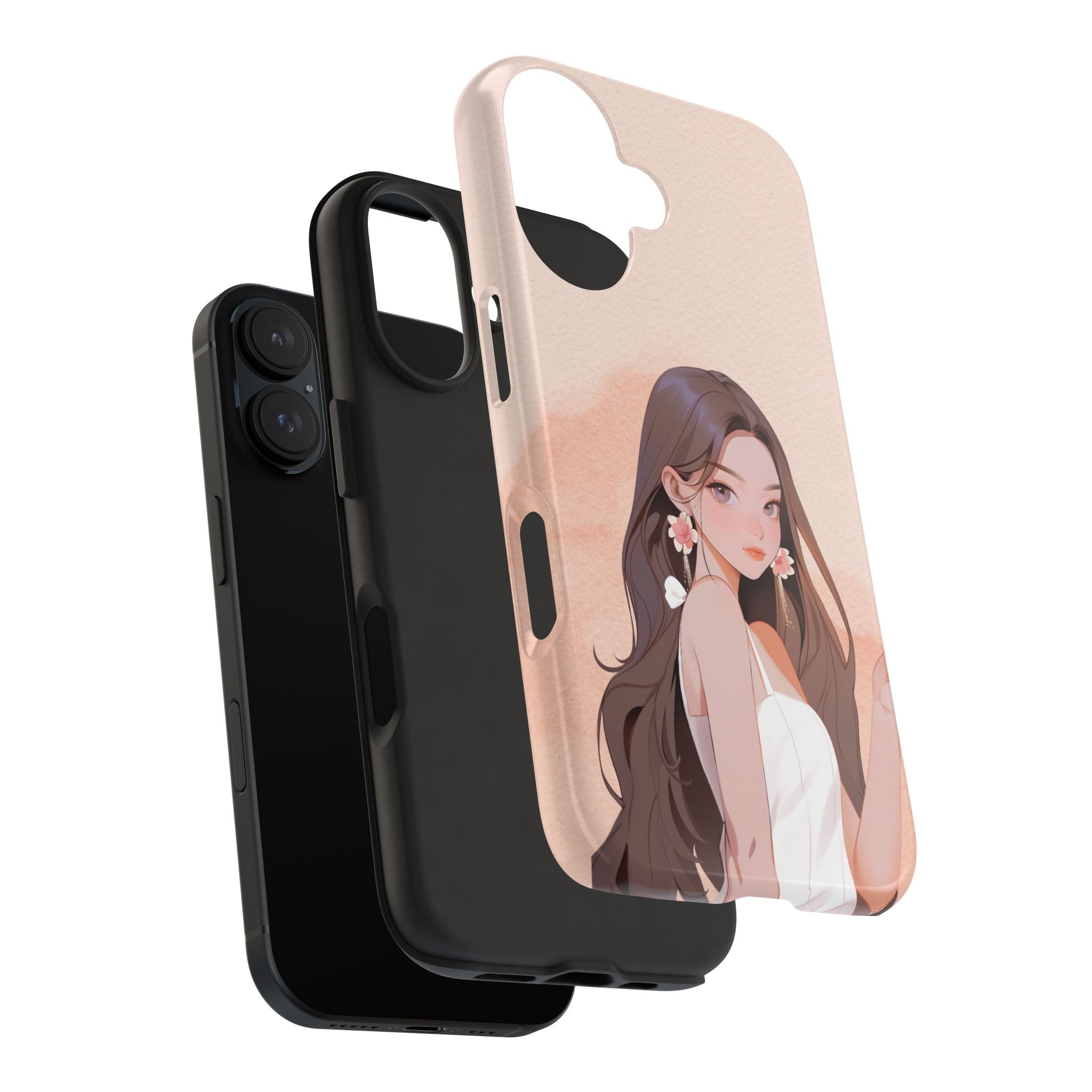 Tough Phone Case — Elegant Anime Girl Illustration, Protective Slim Phone Cover