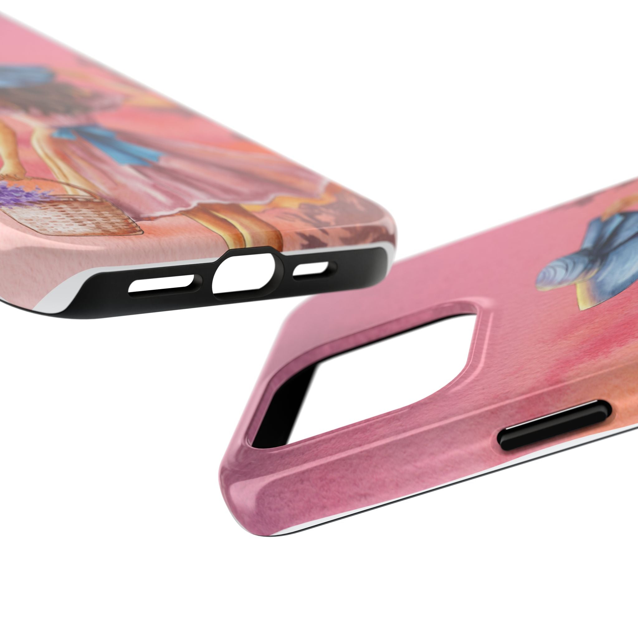 Pastel Picnic Girl Phone Case — Protective Tough Phone Case with Watercolor Sunset Design
