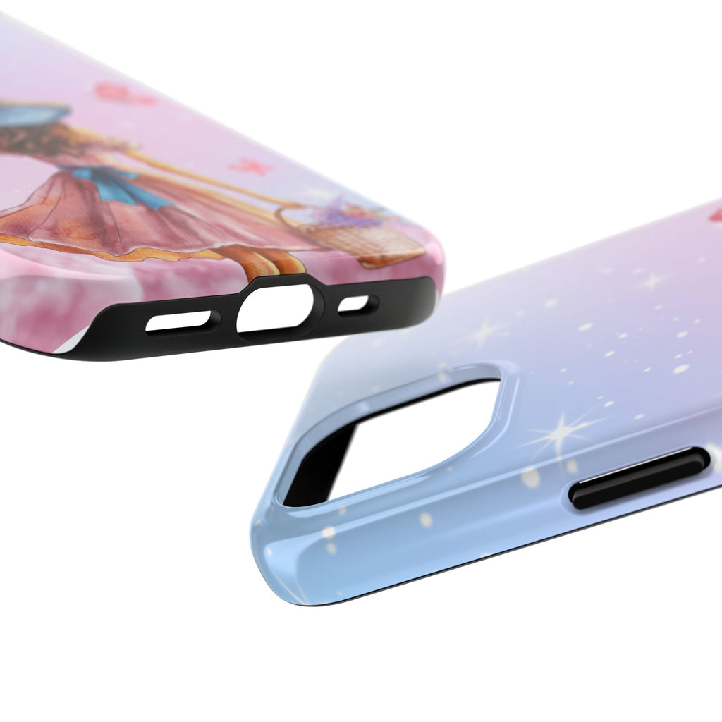 Pastel Girl with Hat Phone Case — Floral Basket Butterfly Tough Phone Case