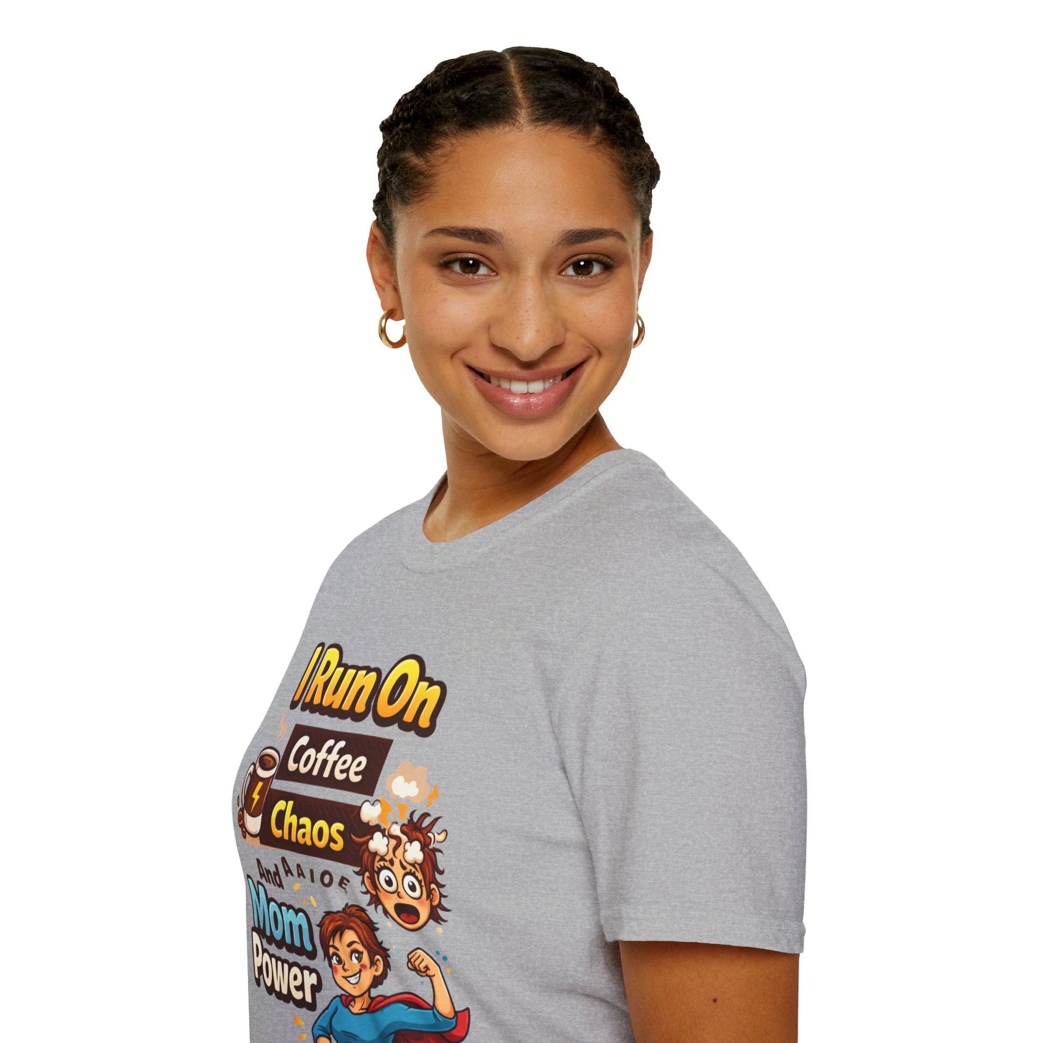 Mom Power T-Shirt — "I Run On Coffee, Chaos and Mom Power" Graphic Tee