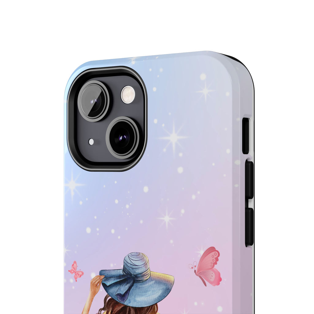 Pastel Girl with Hat Phone Case — Floral Basket Butterfly Tough Phone Case