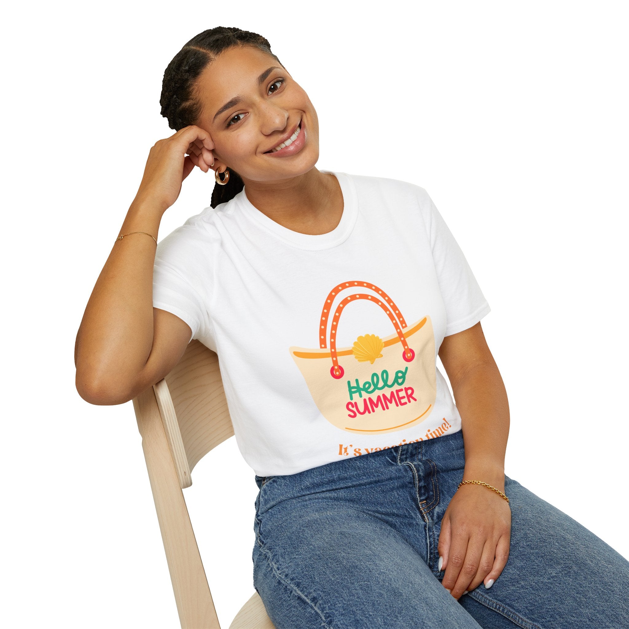 Hello Summer Tote Graphic T-Shirt — "Hello Summer, It’s Vacation Time!"