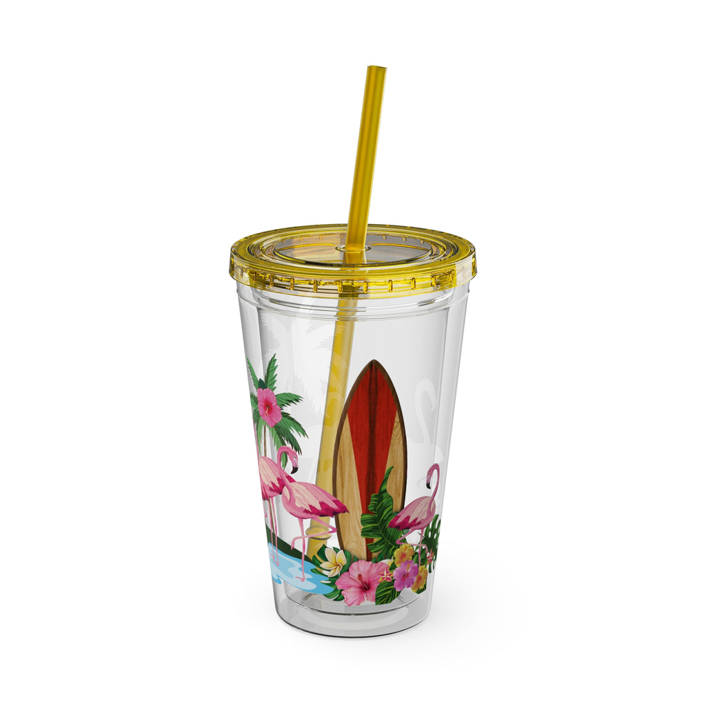Flamingo Palm Tumbler — 16oz Sunsplash Straw Cup