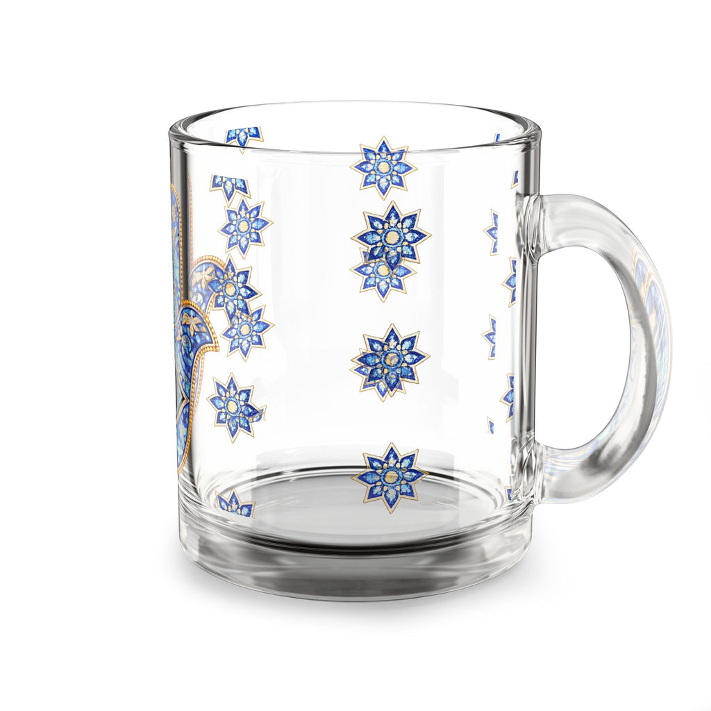 Hamsa Evil Eye Glass Mug — 10oz Blue Mosaic Protection Tea/Coffee Cup