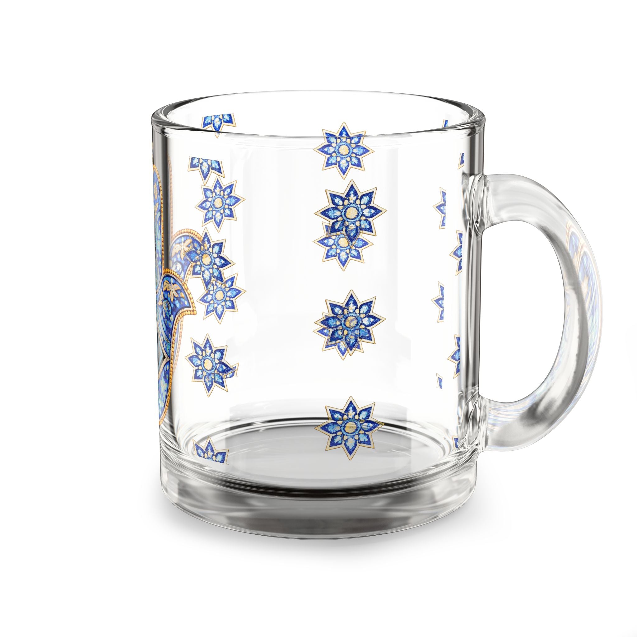 Hamsa Evil Eye Glass Mug — 10oz Blue Mosaic Protection Tea/Coffee Cup