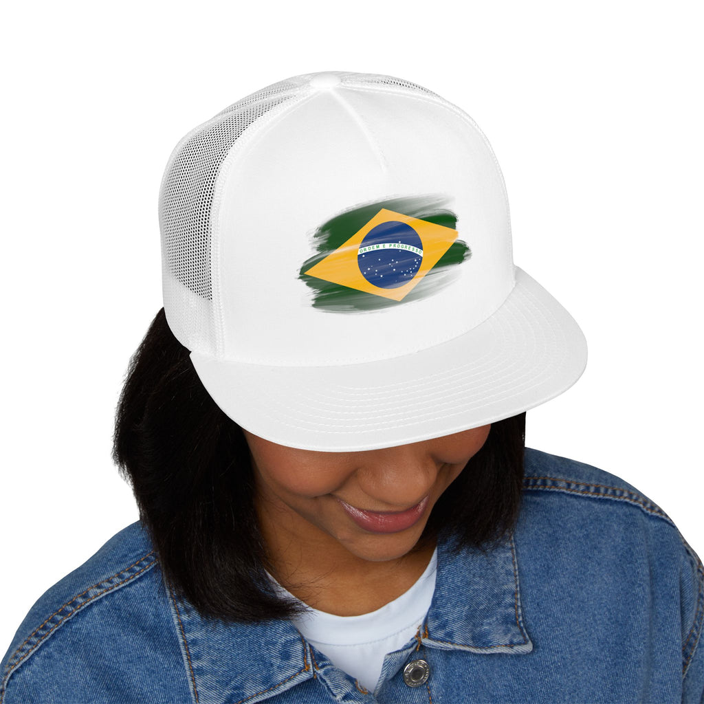 Brazil Flag Trucker Cap – Distressed Brushstroke Design