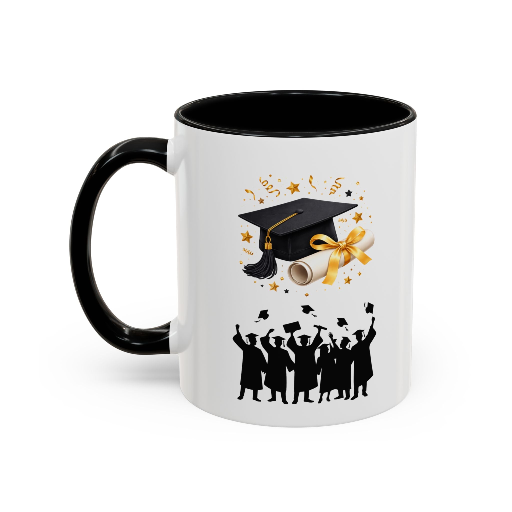 Graduation Celebration Coffee Mug — Cap, Diploma & Tossed Caps Design