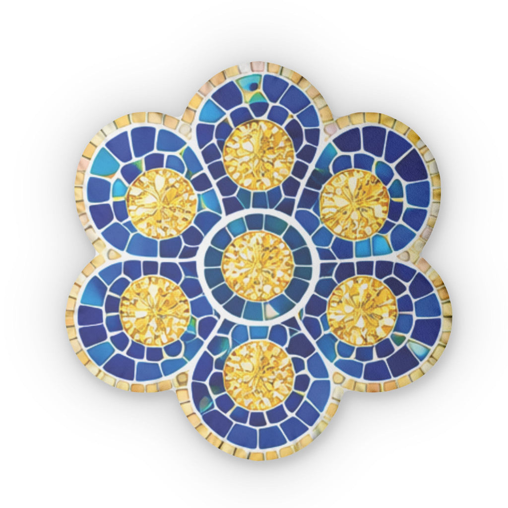 Floral Mosaic Custom Pillow — Blue & Gold Decorative Throw Cushion