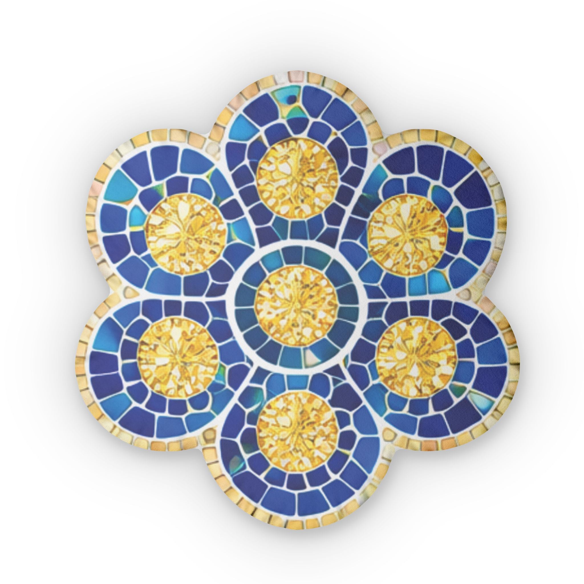 Floral Mosaic Custom Pillow — Blue & Gold Decorative Throw Cushion