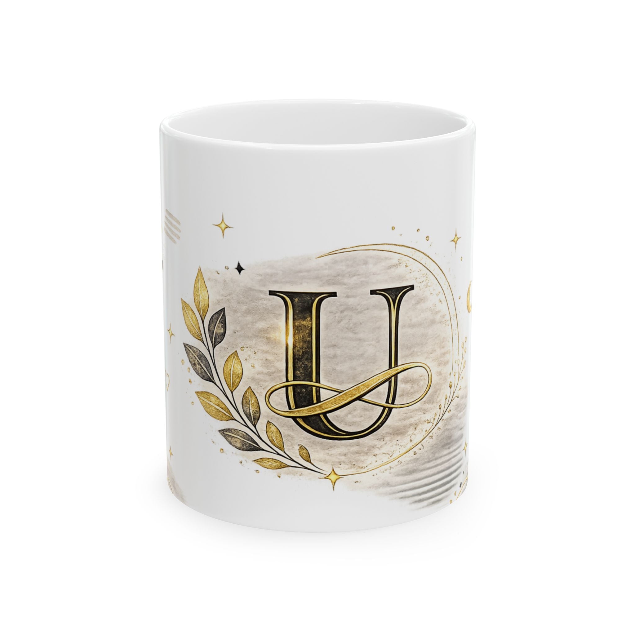 Monogram H Gold Laurel Ceramic Mug — Initial H Coffee Cup