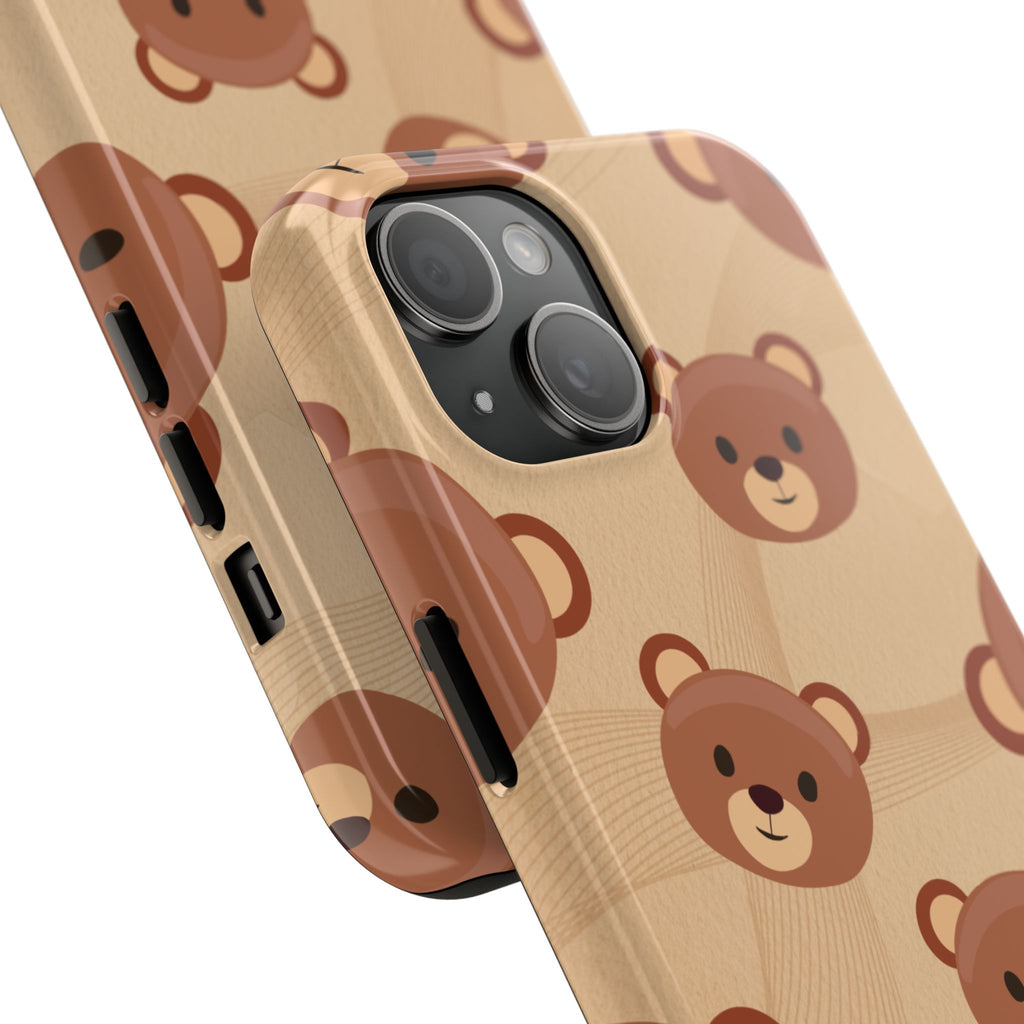 Bear Pattern Tough Phone Case — Cute Brown Bear Protective Phone Cover