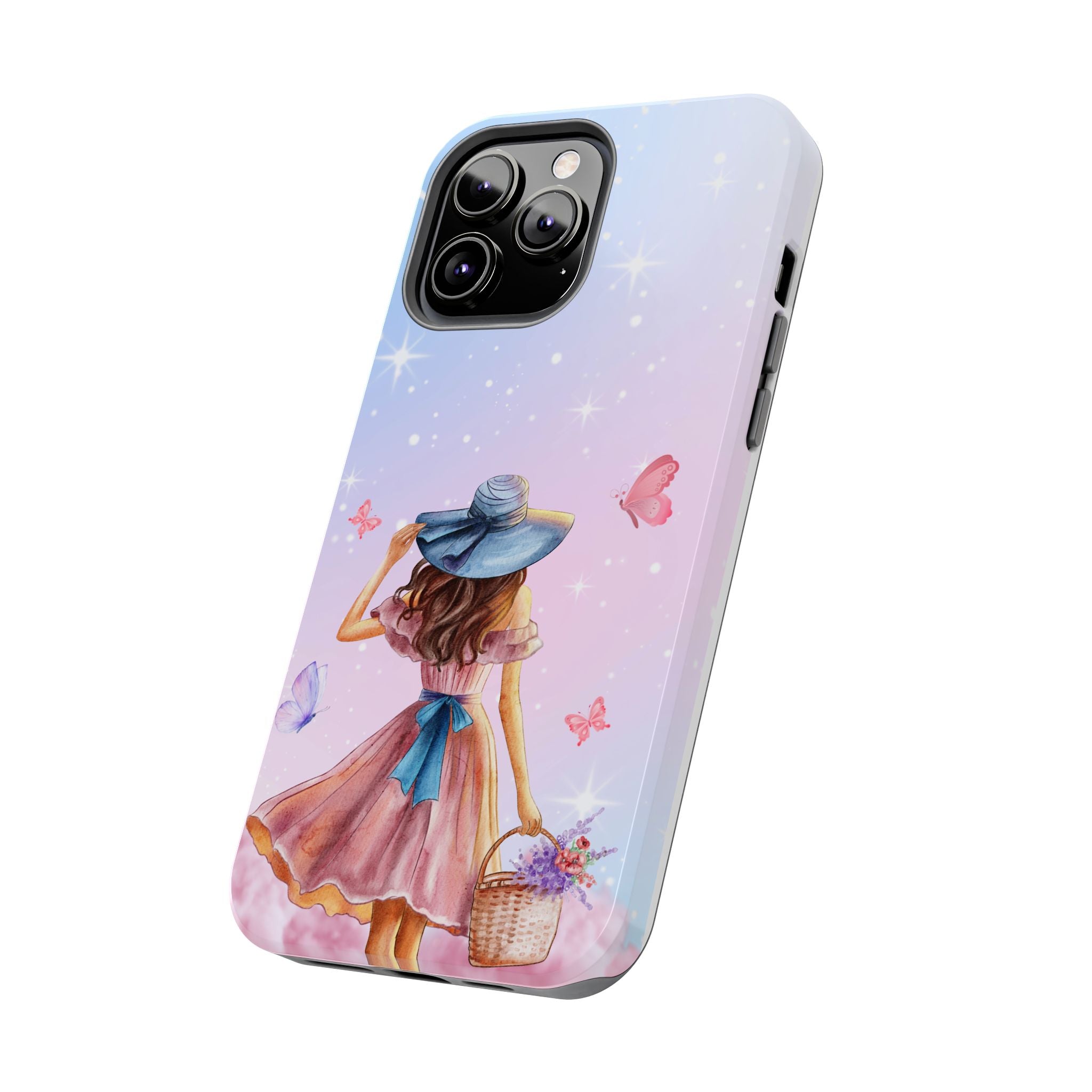 Pastel Girl with Hat Phone Case — Floral Basket Butterfly Tough Phone Case