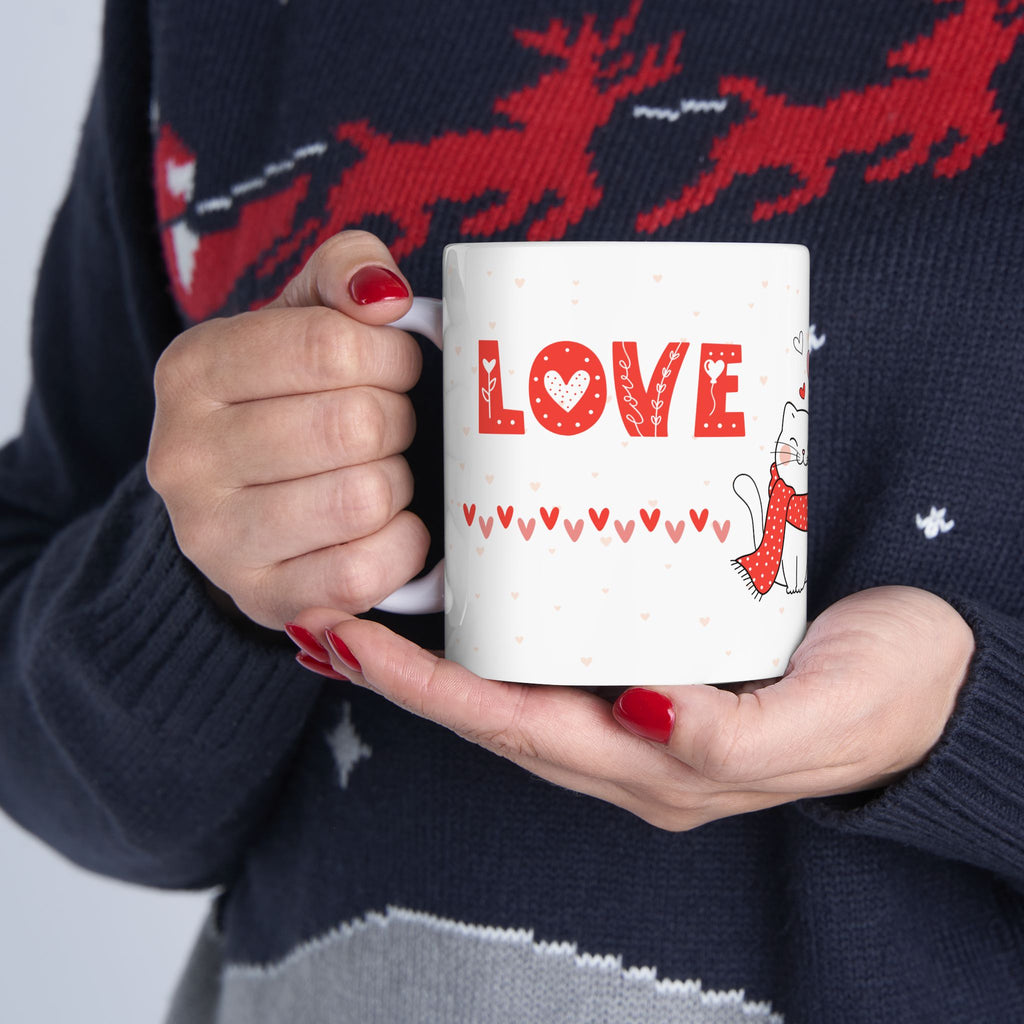 Cute Cat Couple Ceramic Mug – 'Love' Heart Cats 11oz & 15oz
