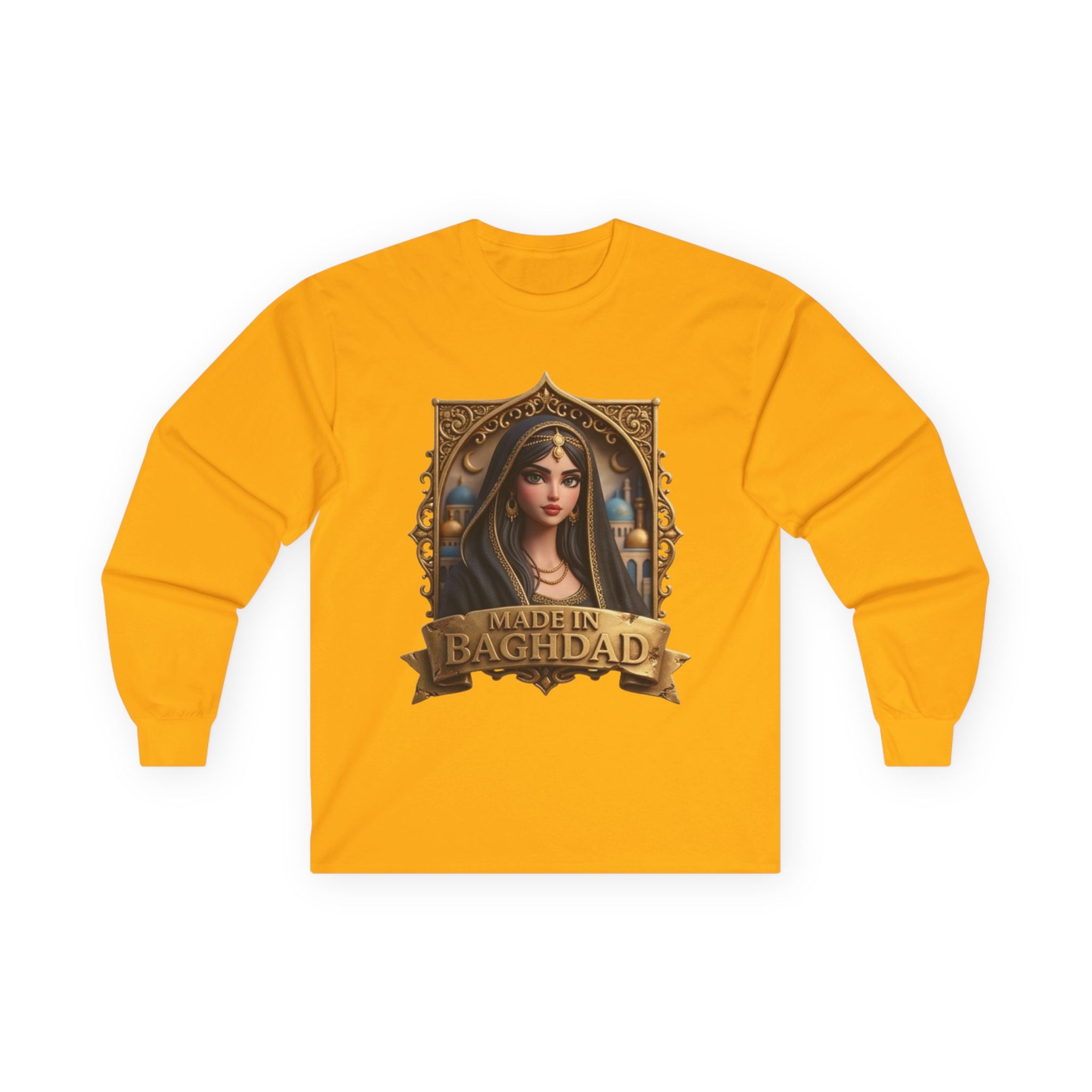 Baghdad Maiden Long Sleeve Tee — Vintage Middle Eastern Portrait Graphic