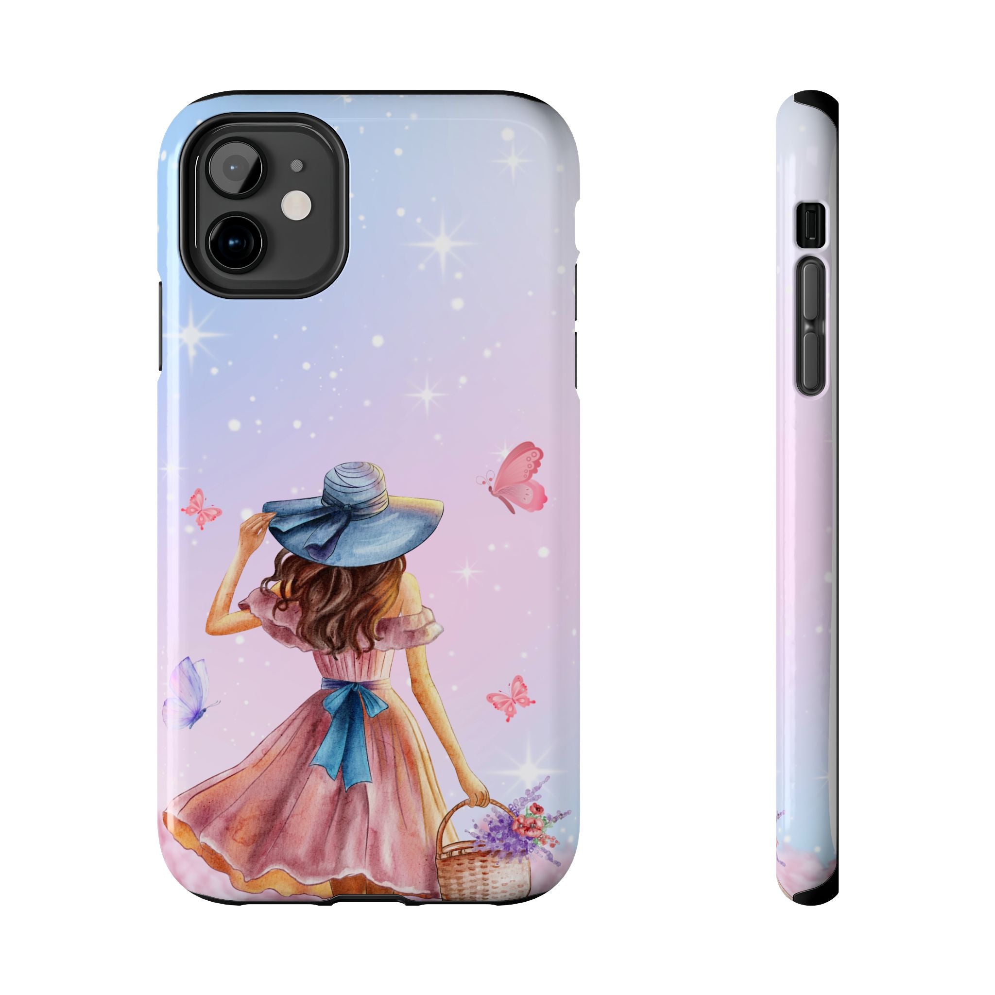 Pastel Girl with Hat Phone Case — Floral Basket Butterfly Tough Phone Case