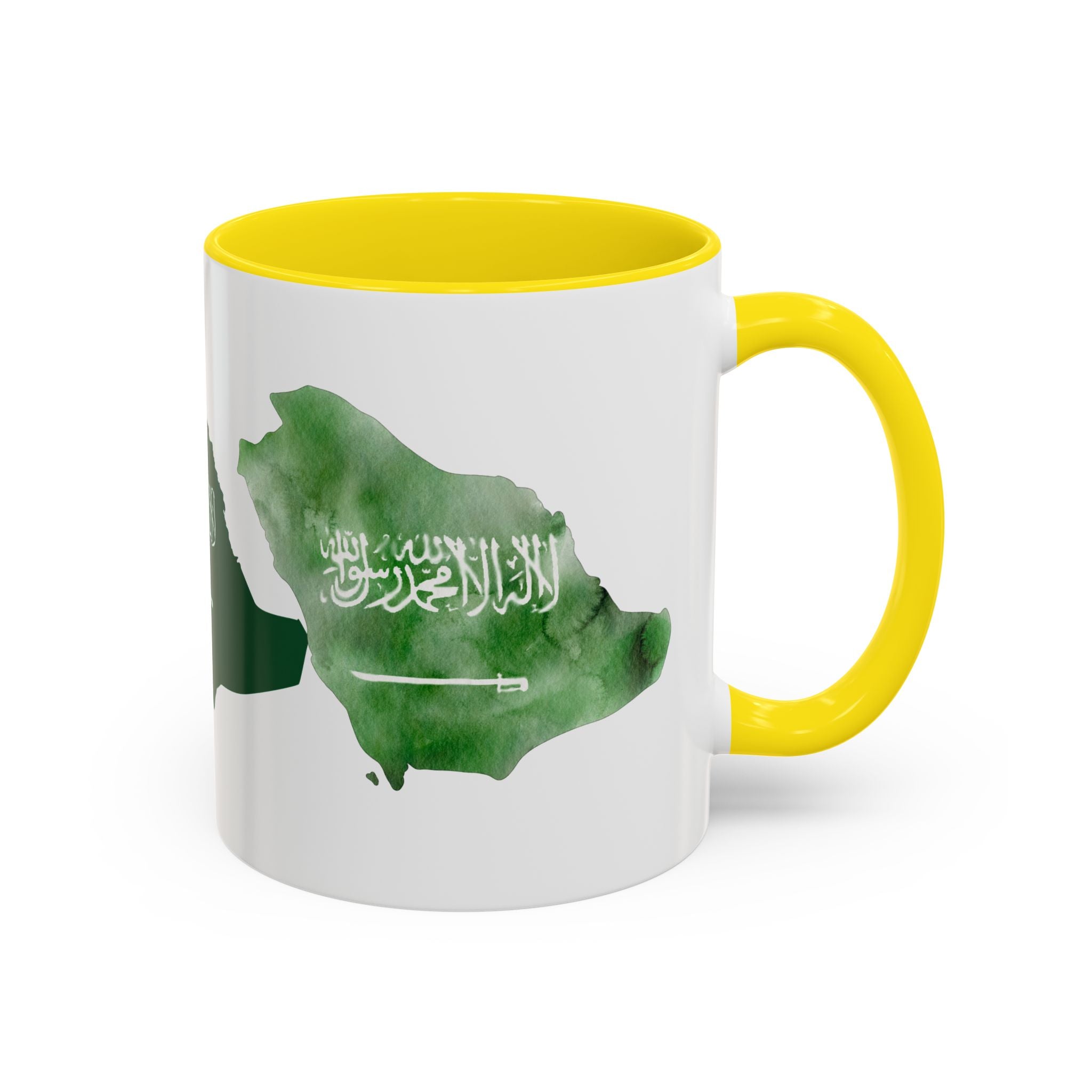 Saudi Arabia Flag Map Accent Coffee Mug — Green Watercolor Saudi Map (11/15oz)