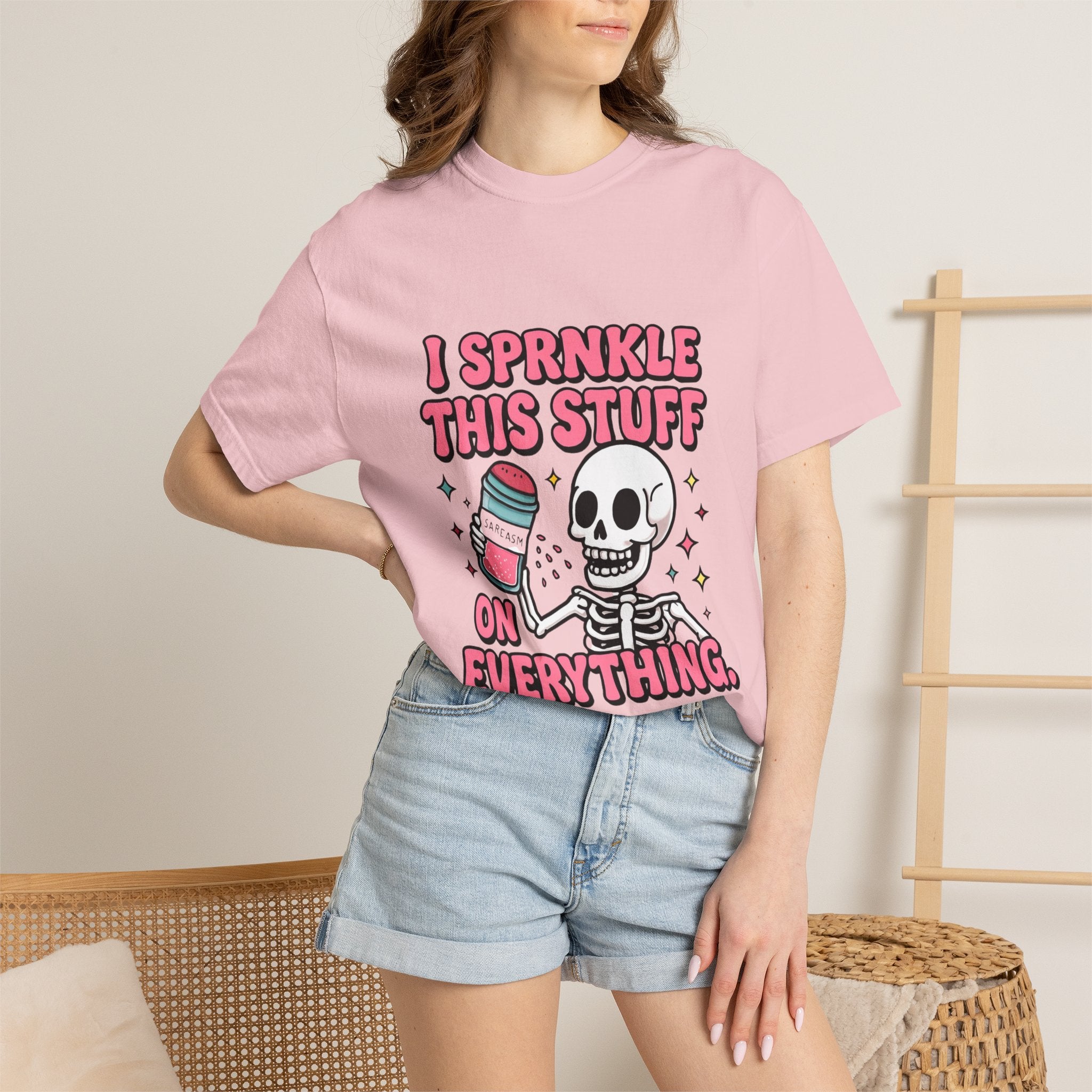 I Sprinkle This Stuff On Everything T-Shirt — Cute Skeleton Sprinkle Shaker Graphic Tee