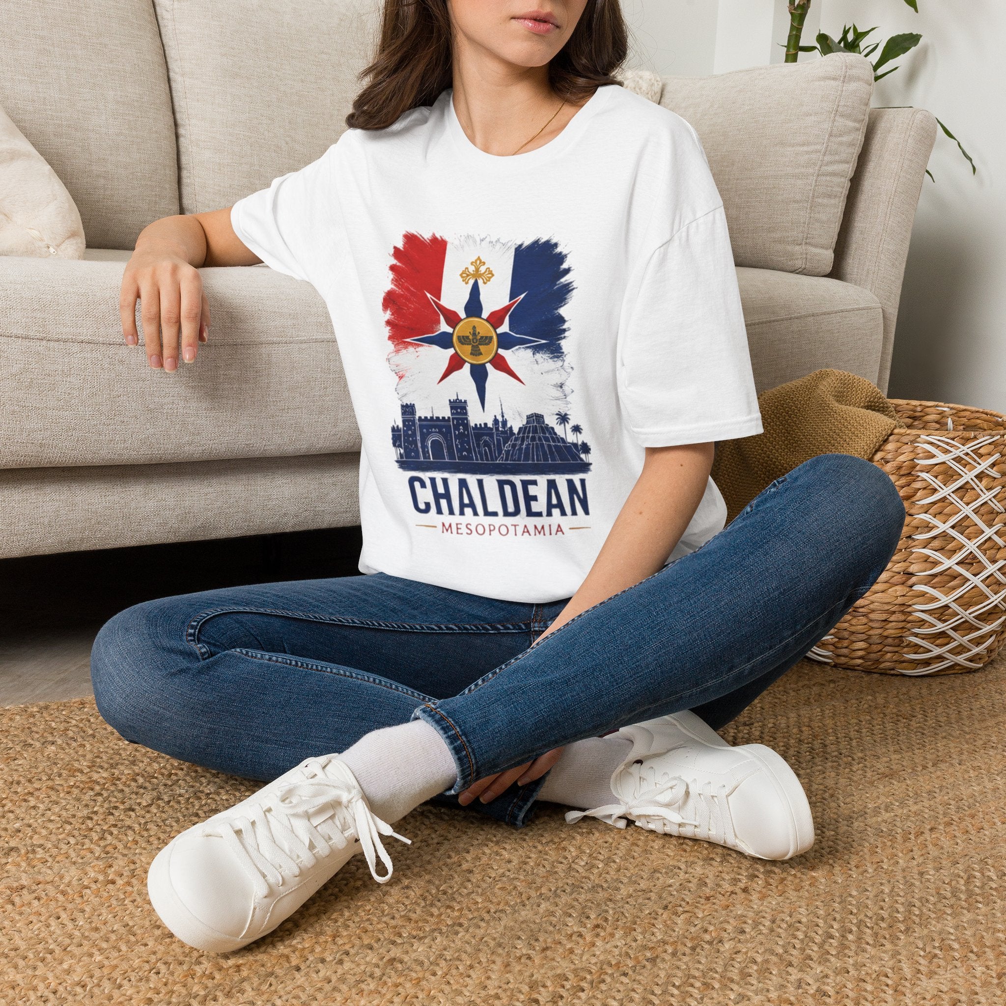 Chaldean Heritage T-Shirt — Mesopotamia Cross Flag Design