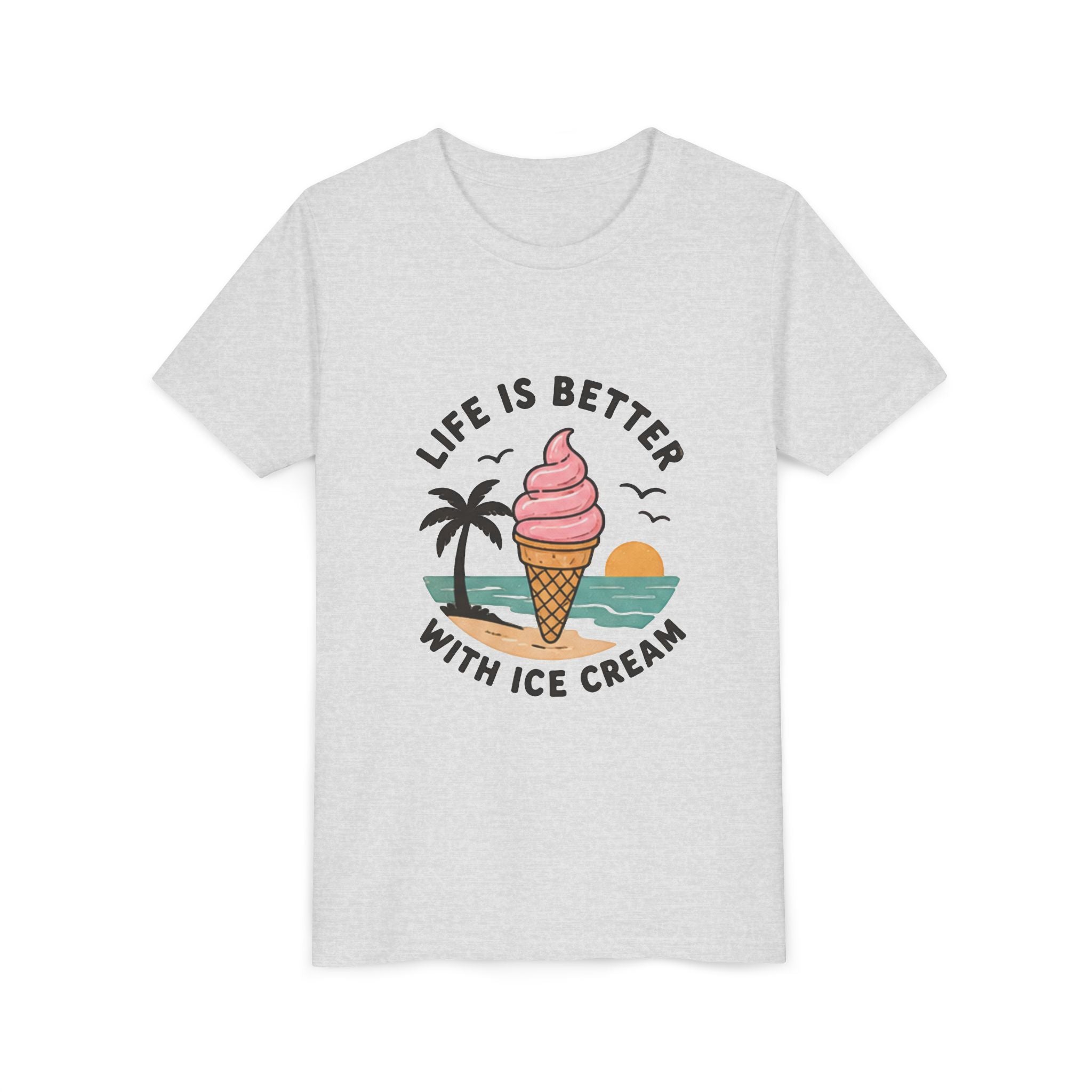 Youth Tee — "Life Is Better With Ice Cream" Ice Cream Cone Beach Graphic
