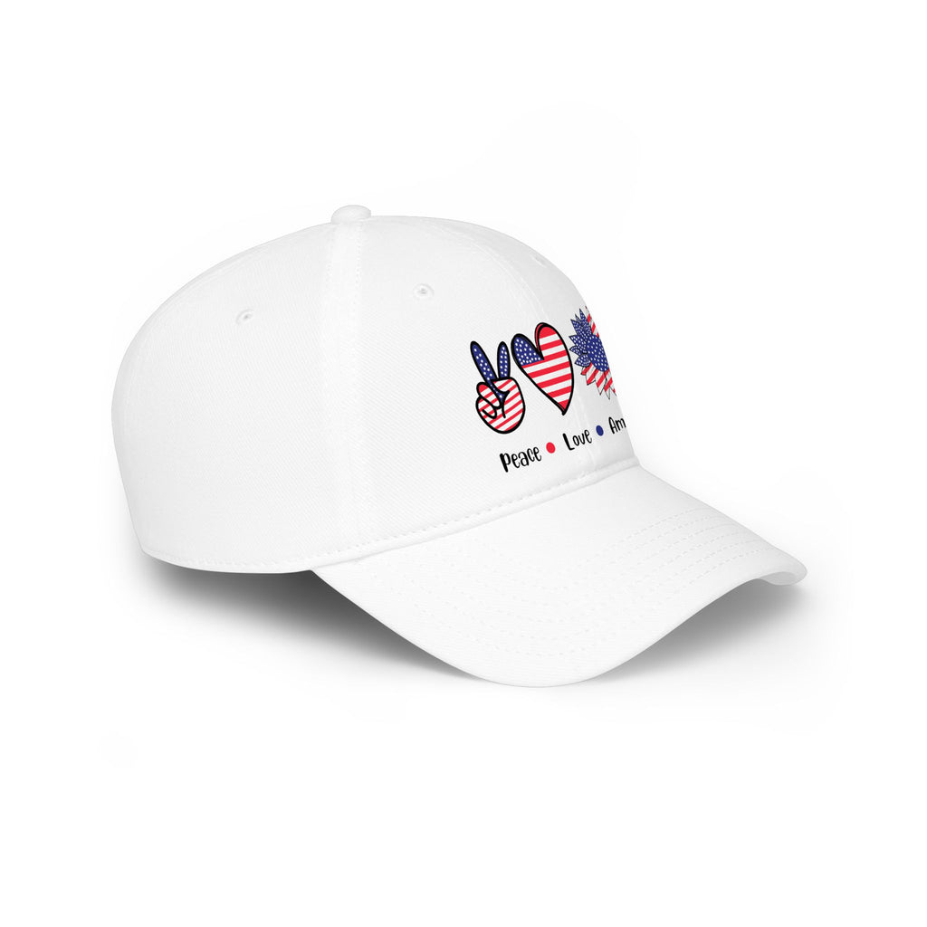 Peace Love America Cap — Patriotic USA Flag Peace Sign Heart Baseball Hat