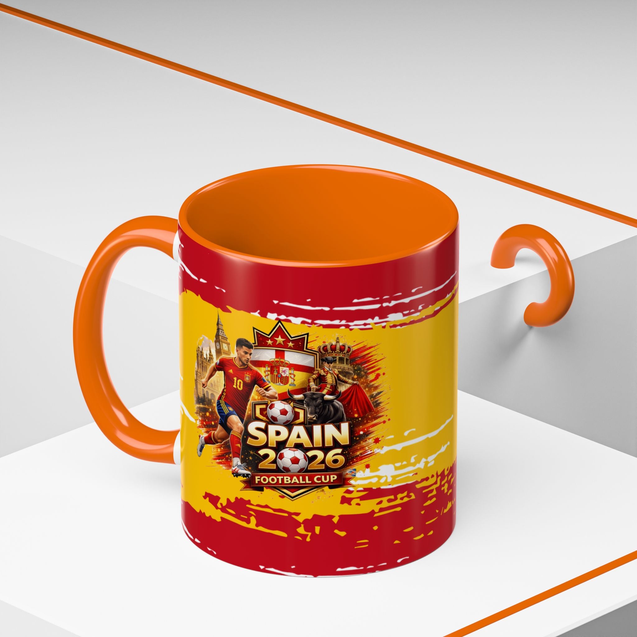 Spanish Flag Accent Coffee Mug – Bold Red & Gold Brushstroke Ceramic Mug