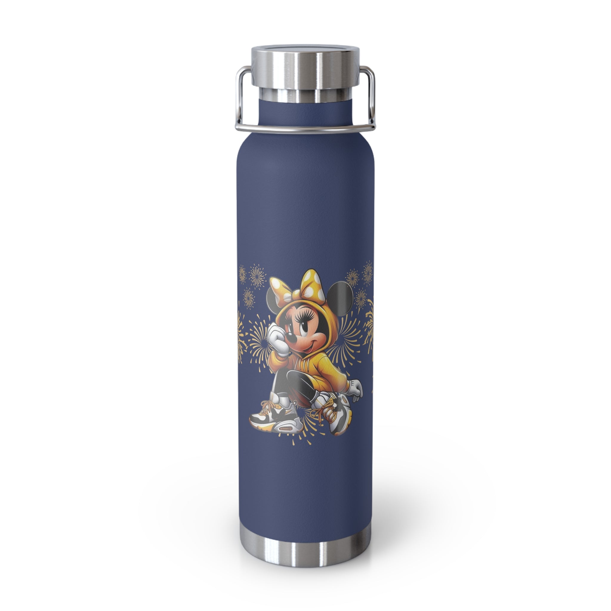 22oz Insulated Water Bottle — Cute Minnie Mouse Gold Sparkle Design