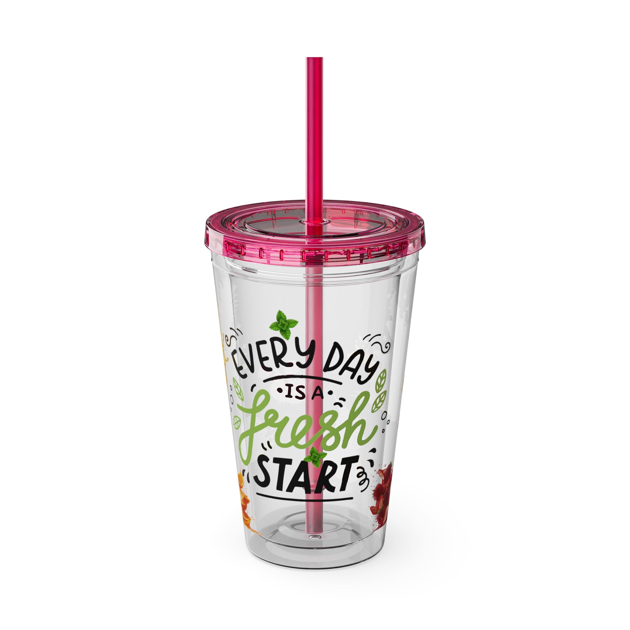 Every Day Is a Fresh Start Pineapple Tumbler — 16oz Clear Travel Cup with Straw
