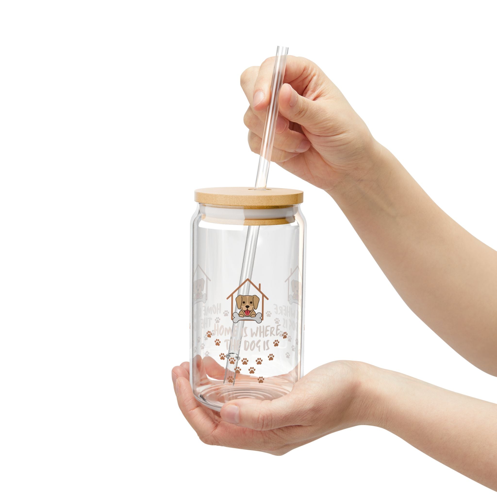 Dog Mom Sipper Glass, 16oz | 'Home Is Where The Dog Is' Paw Print Tumbler with Straw