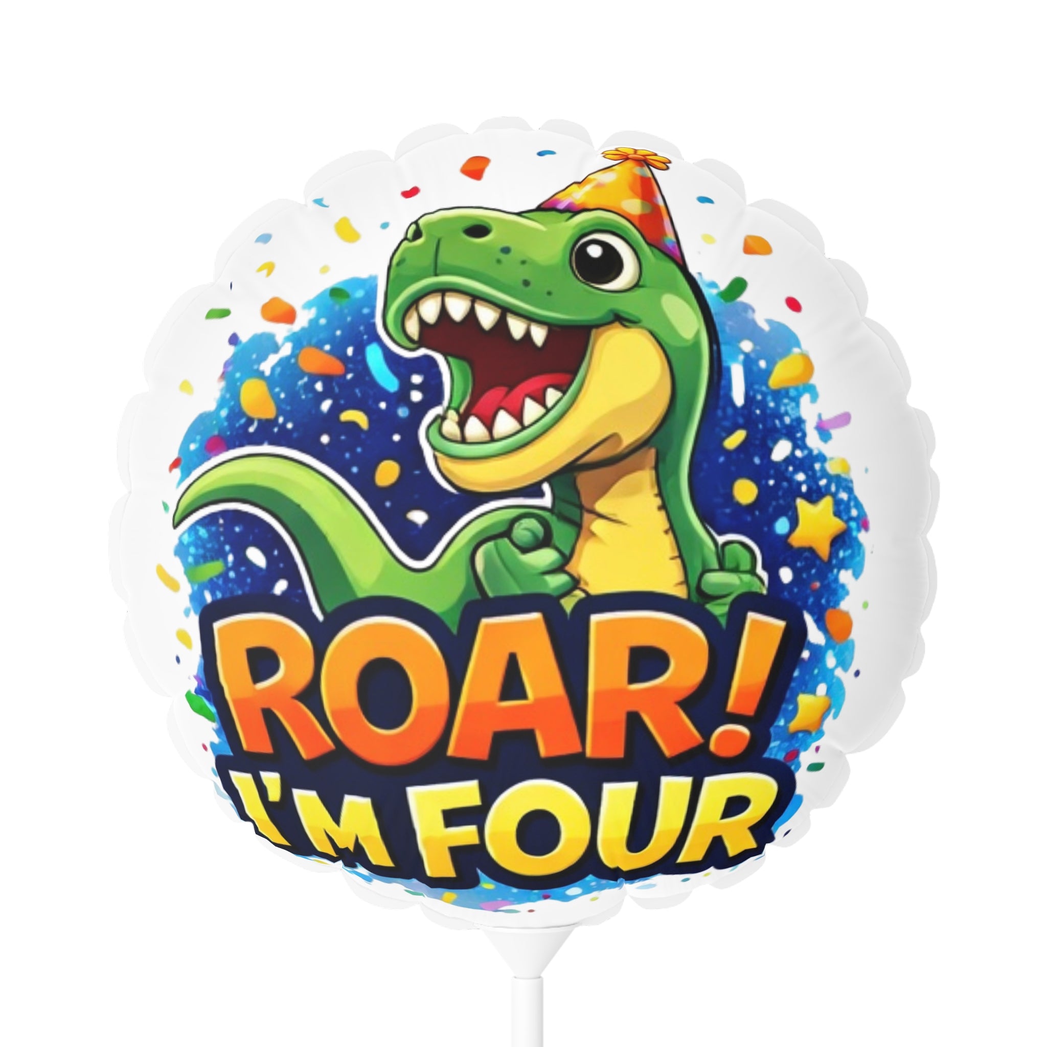 4th Birthday Dinosaur Balloon - "ROAR! I'm Four" Round 11" Party Balloon