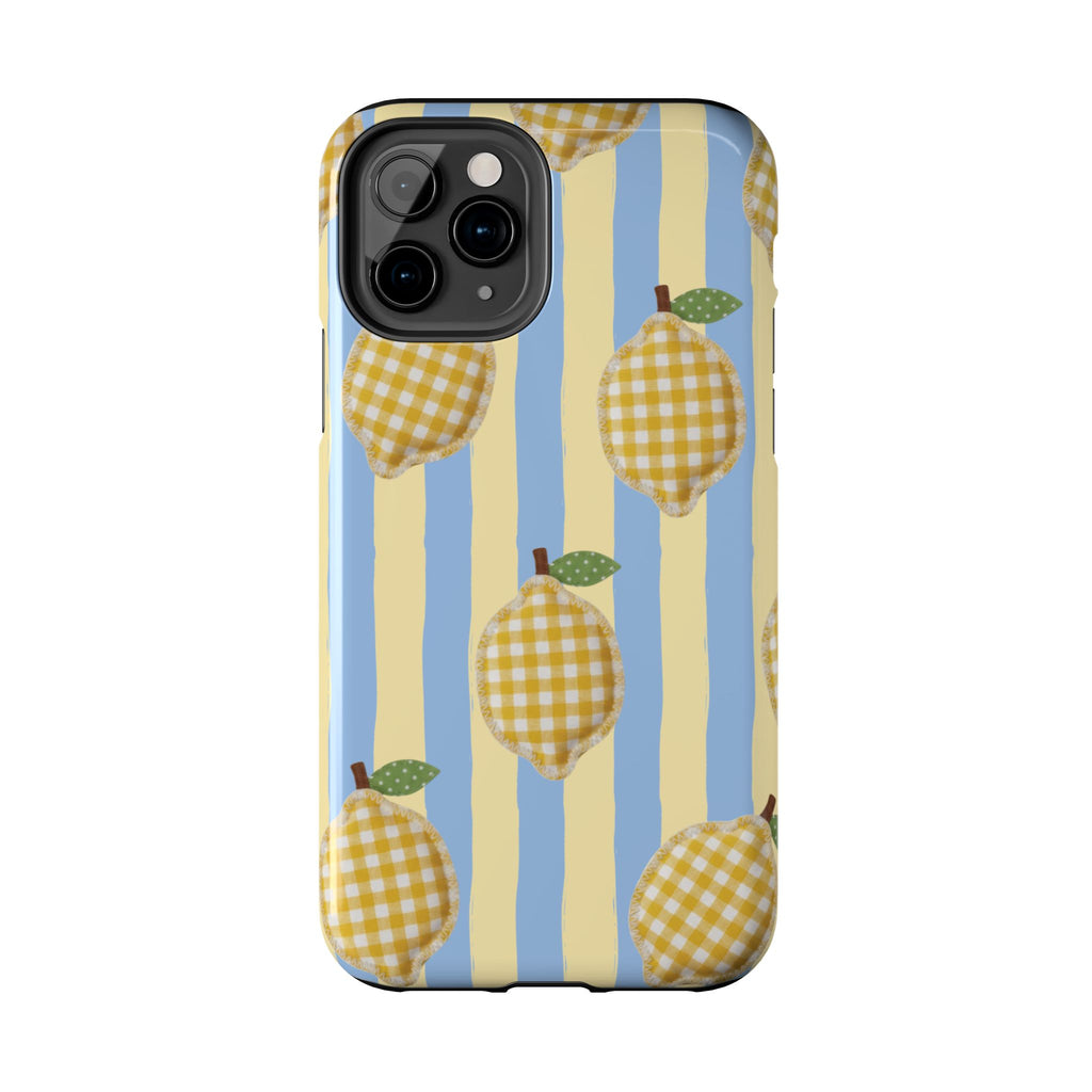Tough Phone Case — Blue & Yellow Gingham Lemon Design