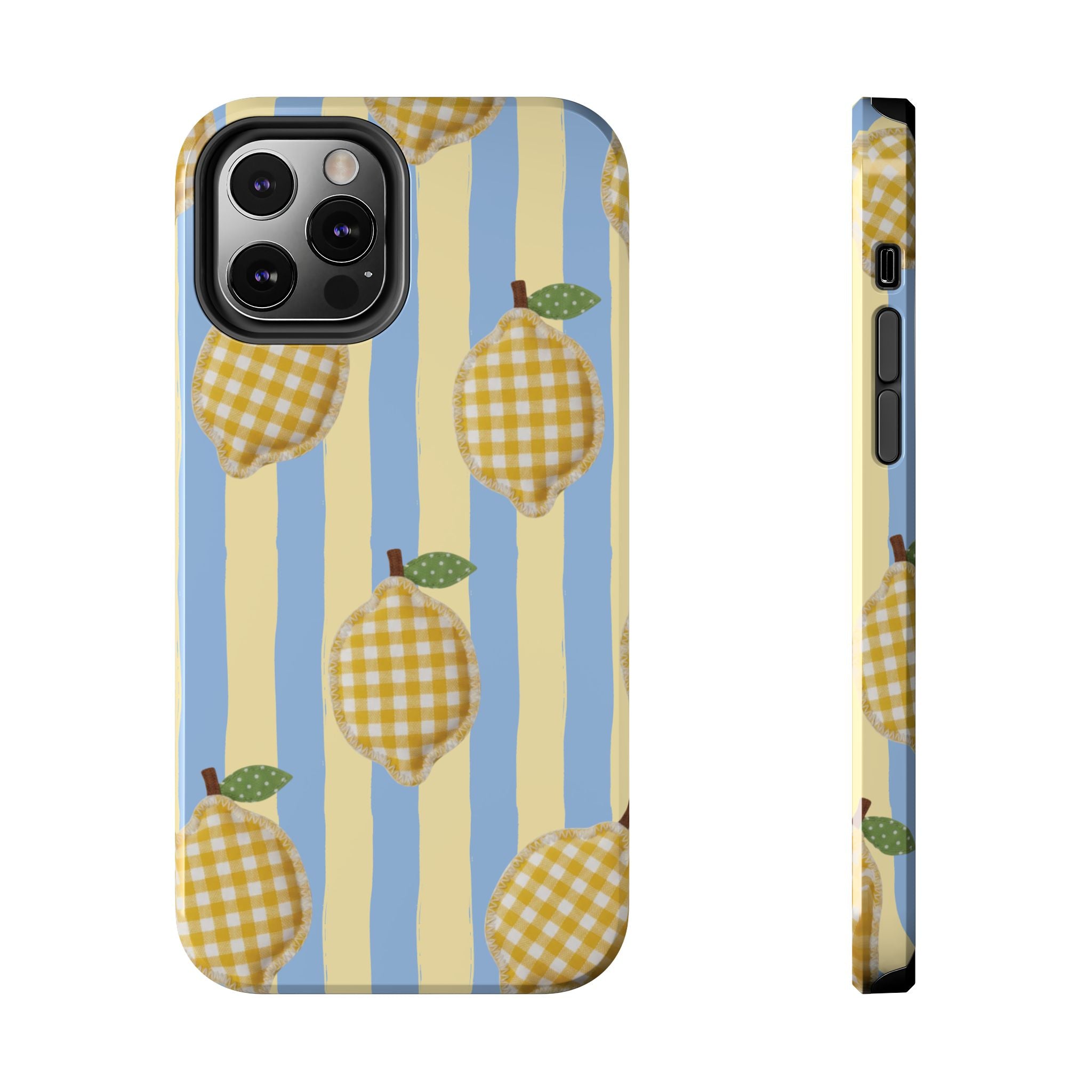 Tough Phone Case — Blue & Yellow Gingham Lemon Design