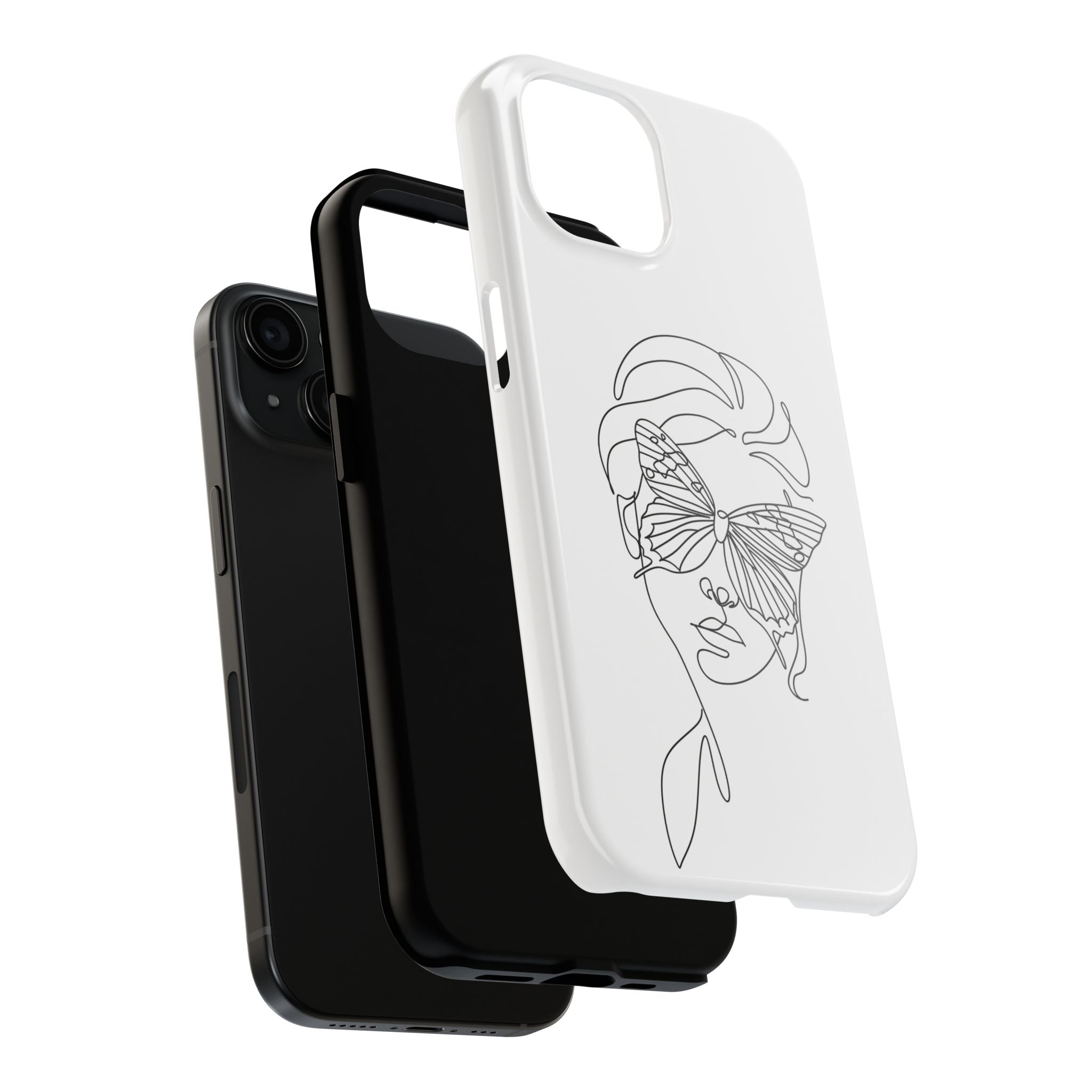 Butterfly Line Art Tough Phone Case — Minimalist Woman Face Design